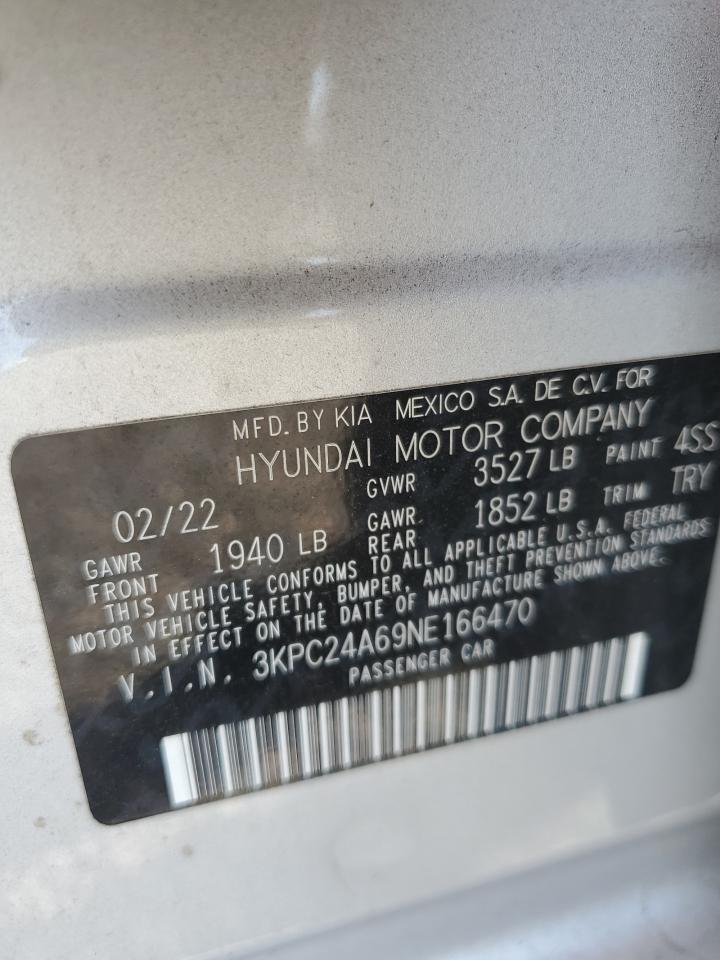 2022 Hyundai Accent Se Серебряный vin: 3KPC24A69NE166470