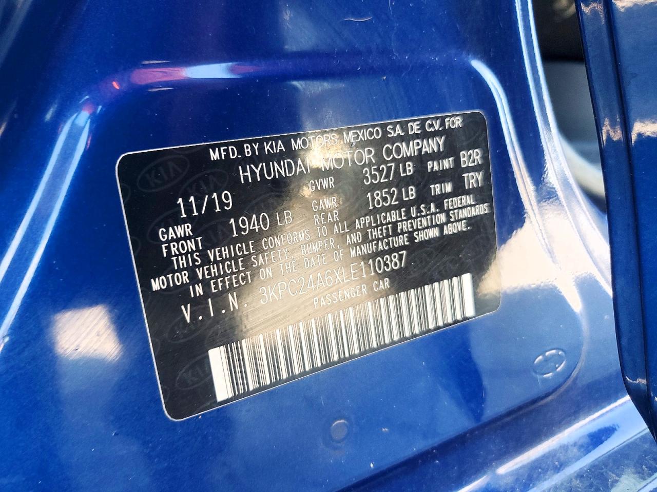 2020 Hyundai Accent Se Blue vin: 3KPC24A6XLE110387