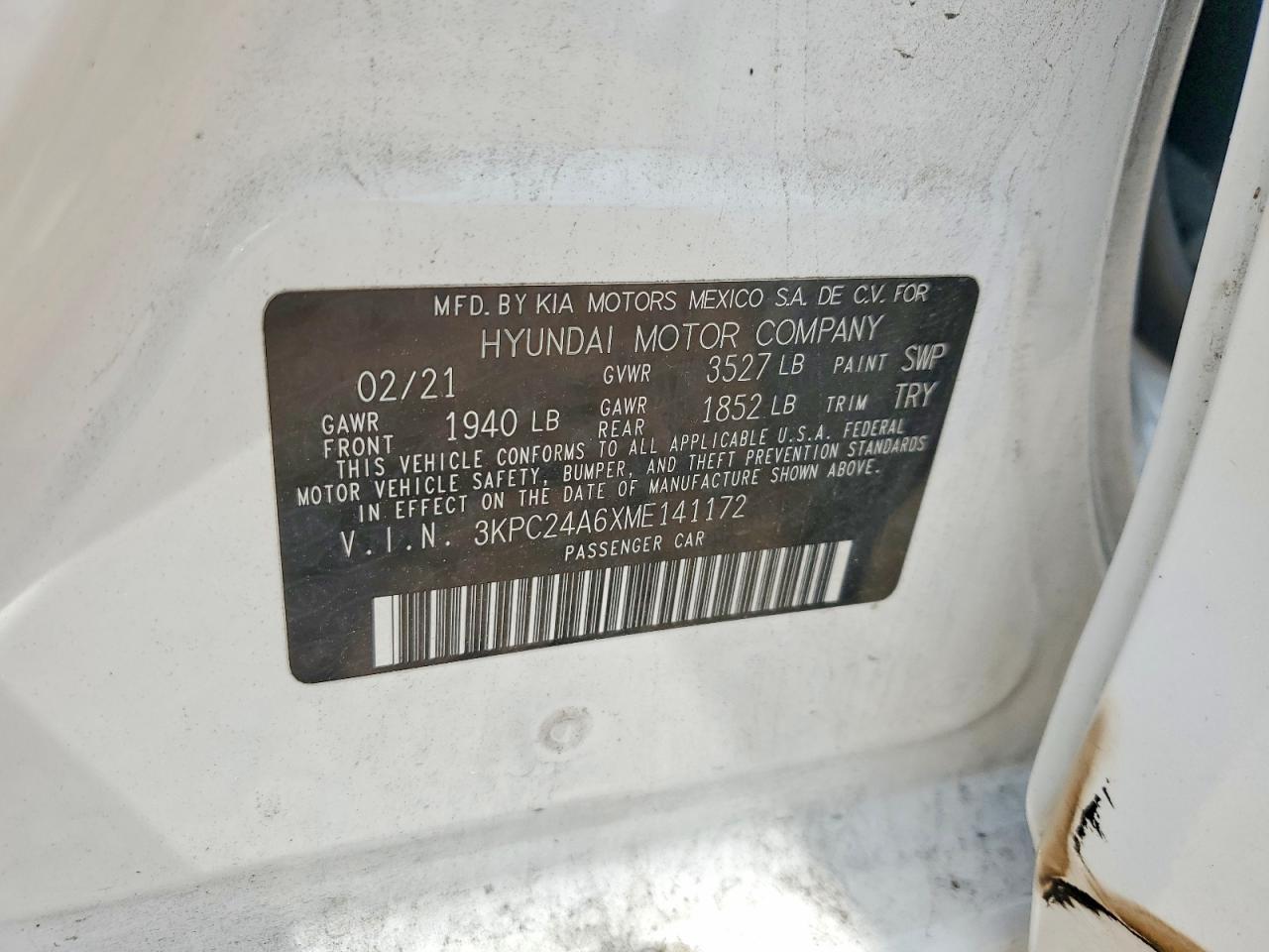 2021 Hyundai Accent Sel White vin: 3KPC24A6XME141172