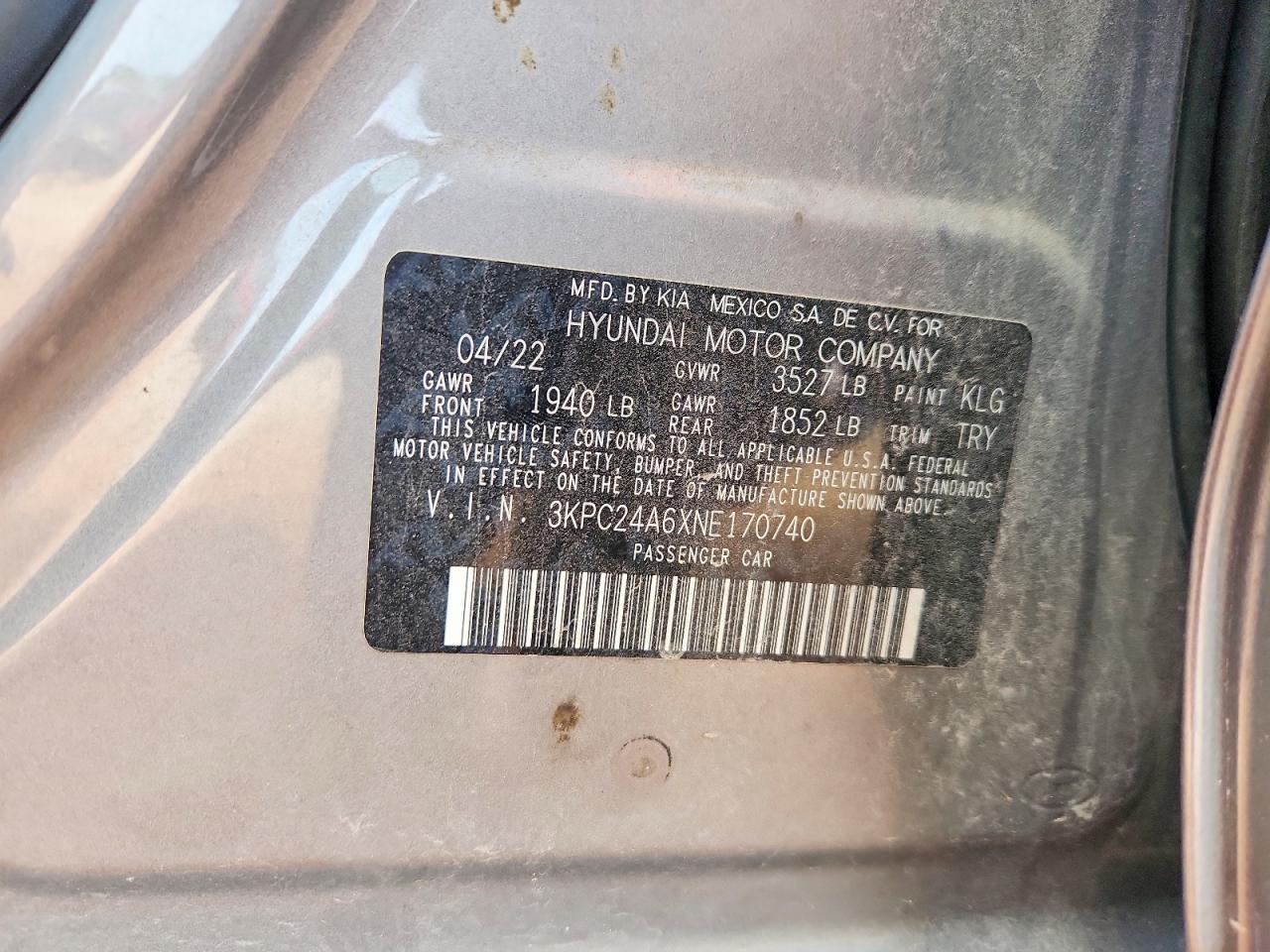 2022 Hyundai Accent Se Серый vin: 3KPC24A6XNE170740