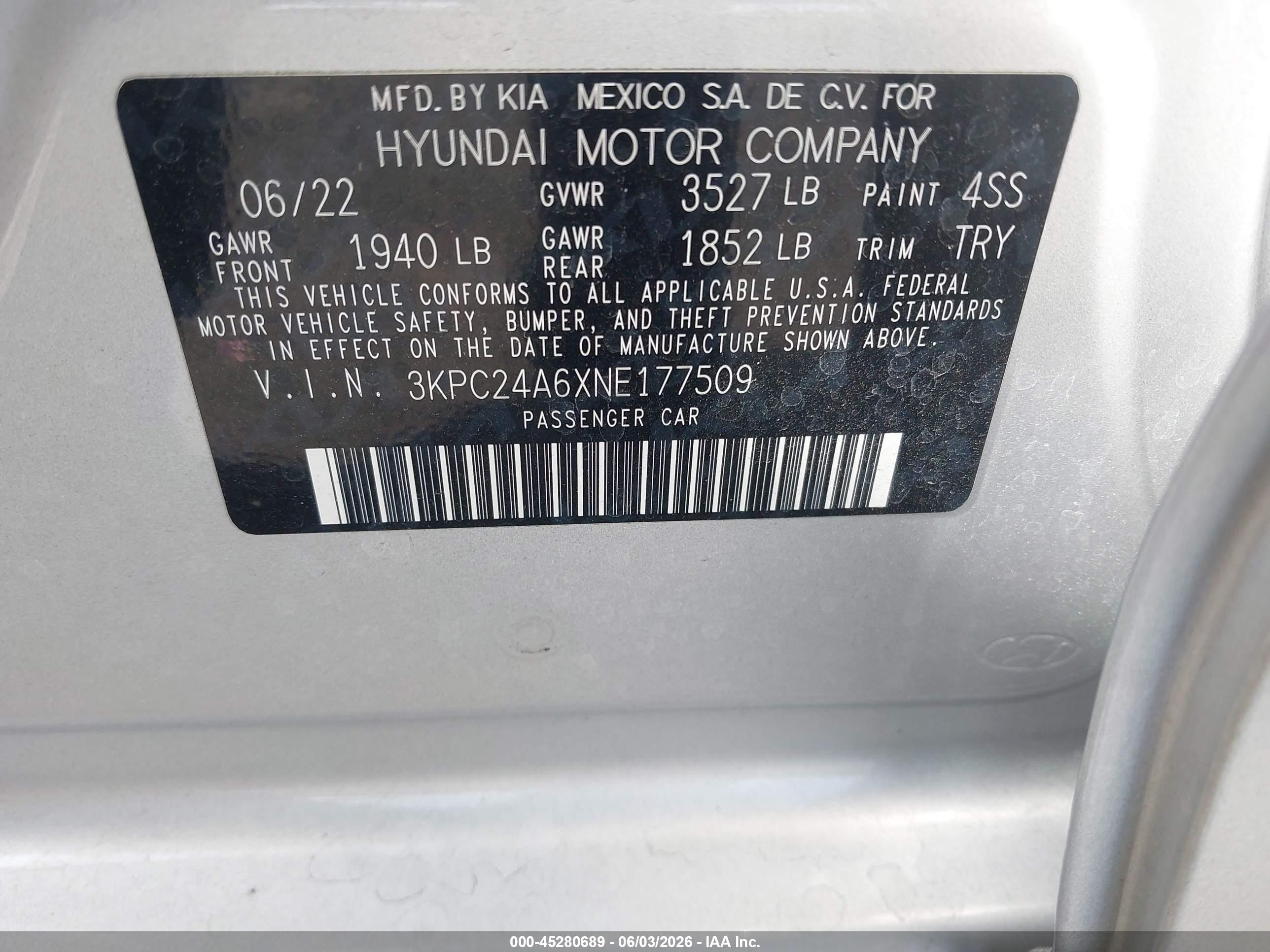 2022 Hyundai Accent Se Серебряный vin: 3KPC24A6XNE177509