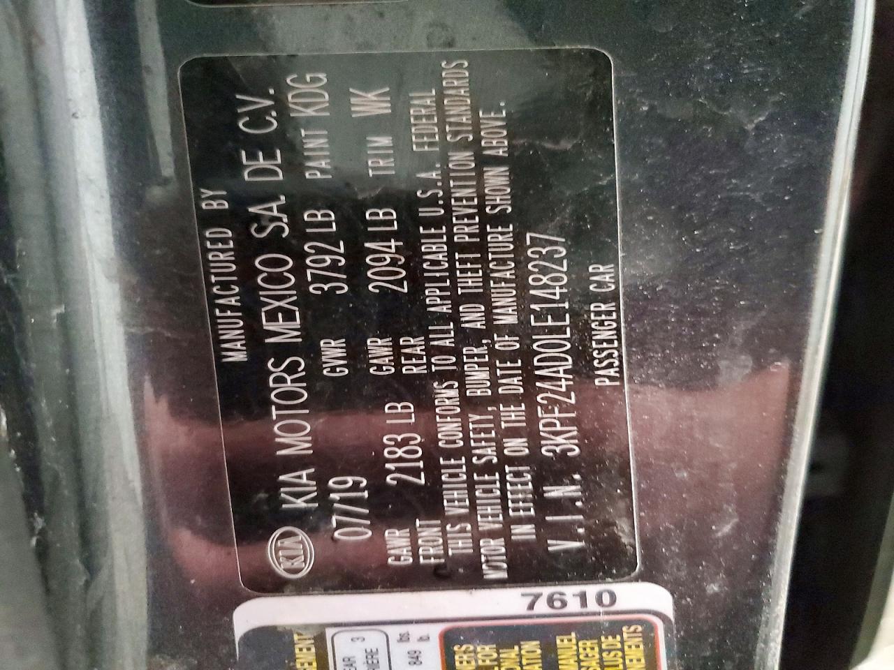 2020 Kia Forte Fe Gray vin: 3KPF24AD0LE148237
