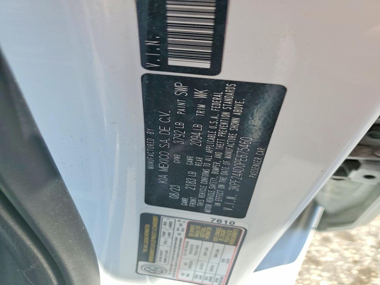 2023 Kia Forte Lxs White vin: 3KPF24AD0PE675460