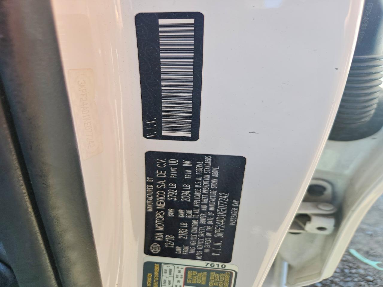 2019 Kia Forte Lxs White vin: 3KPF24AD1KE077242
