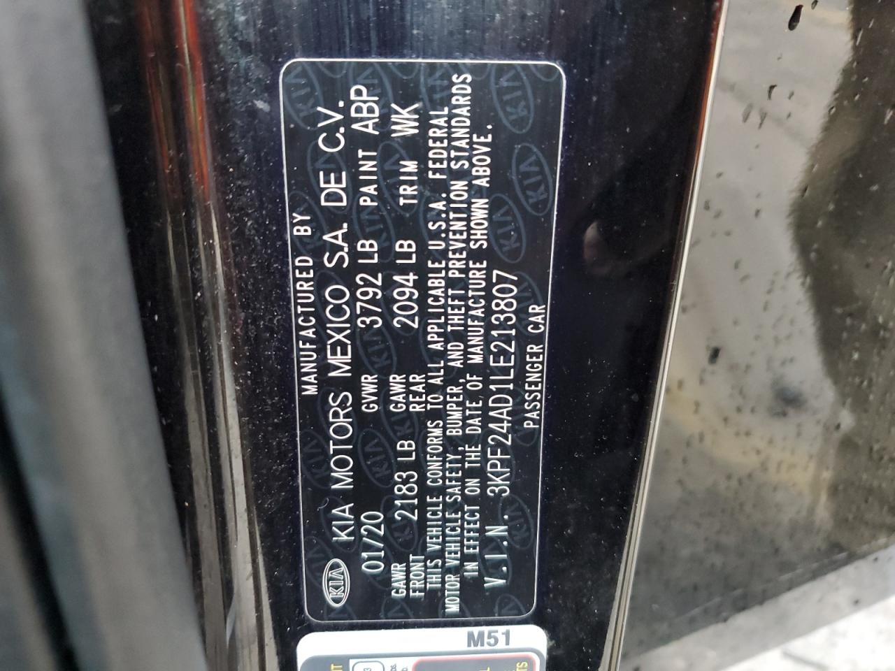 2020 Kia Forte Fe Black vin: 3KPF24AD1LE213807