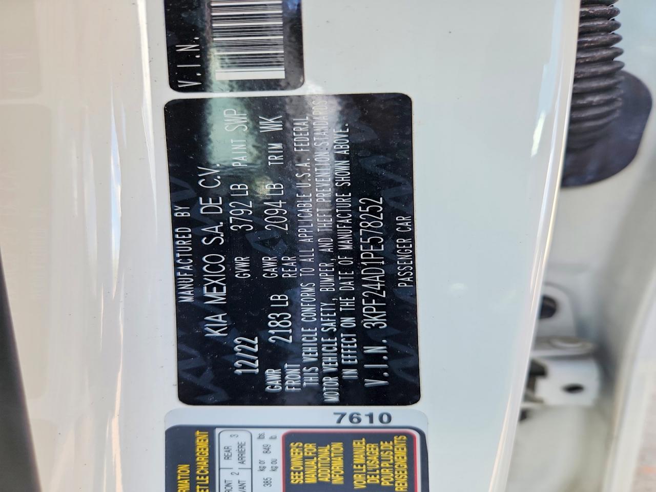 2023 Kia Forte Lxs White vin: 3KPF24AD1PE578252
