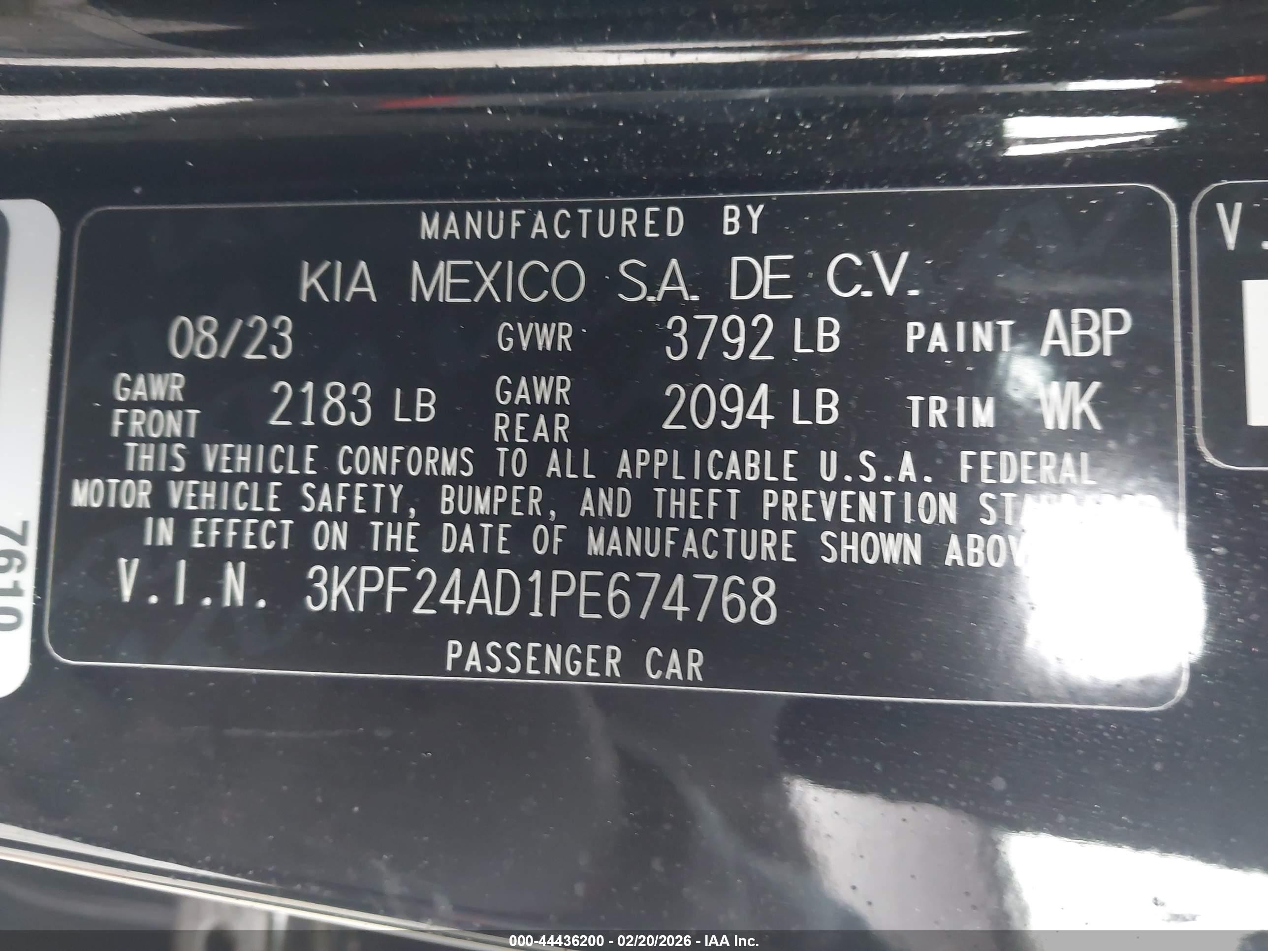 2023 Kia Forte Lxs Black vin: 3KPF24AD1PE674768