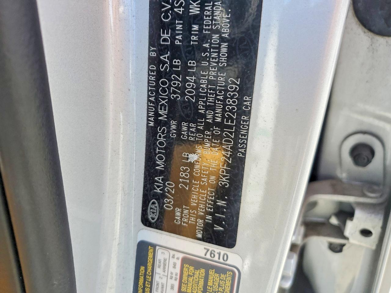 2020 Kia Forte Lxs Silver vin: 3KPF24AD2LE238392
