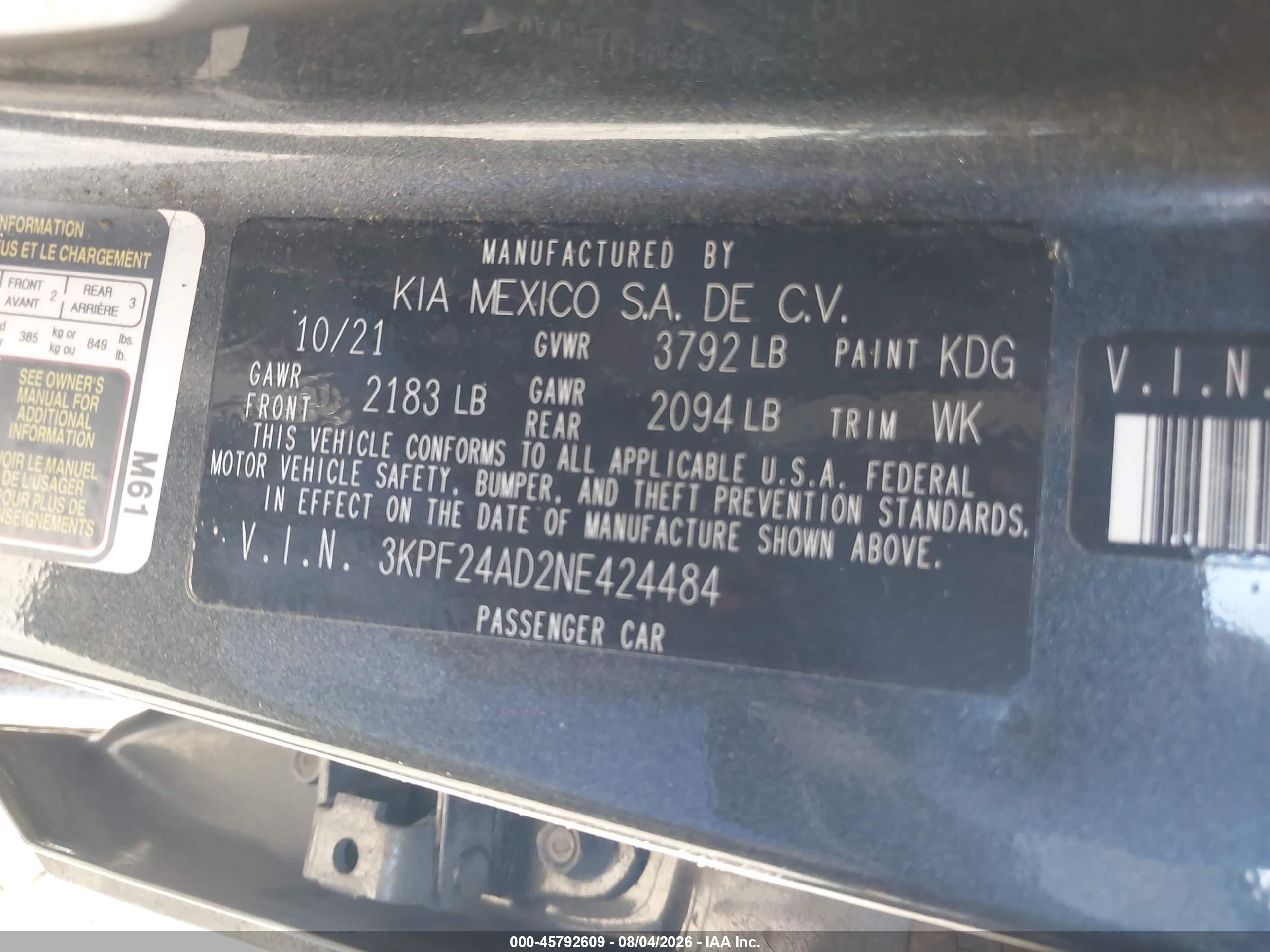2022 Kia Forte Lxs Gray vin: 3KPF24AD2NE424484