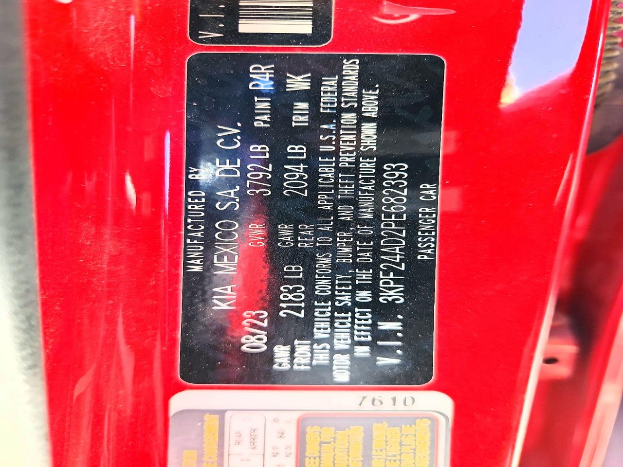 2023 Kia Forte Lxs Red vin: 3KPF24AD2PE682393