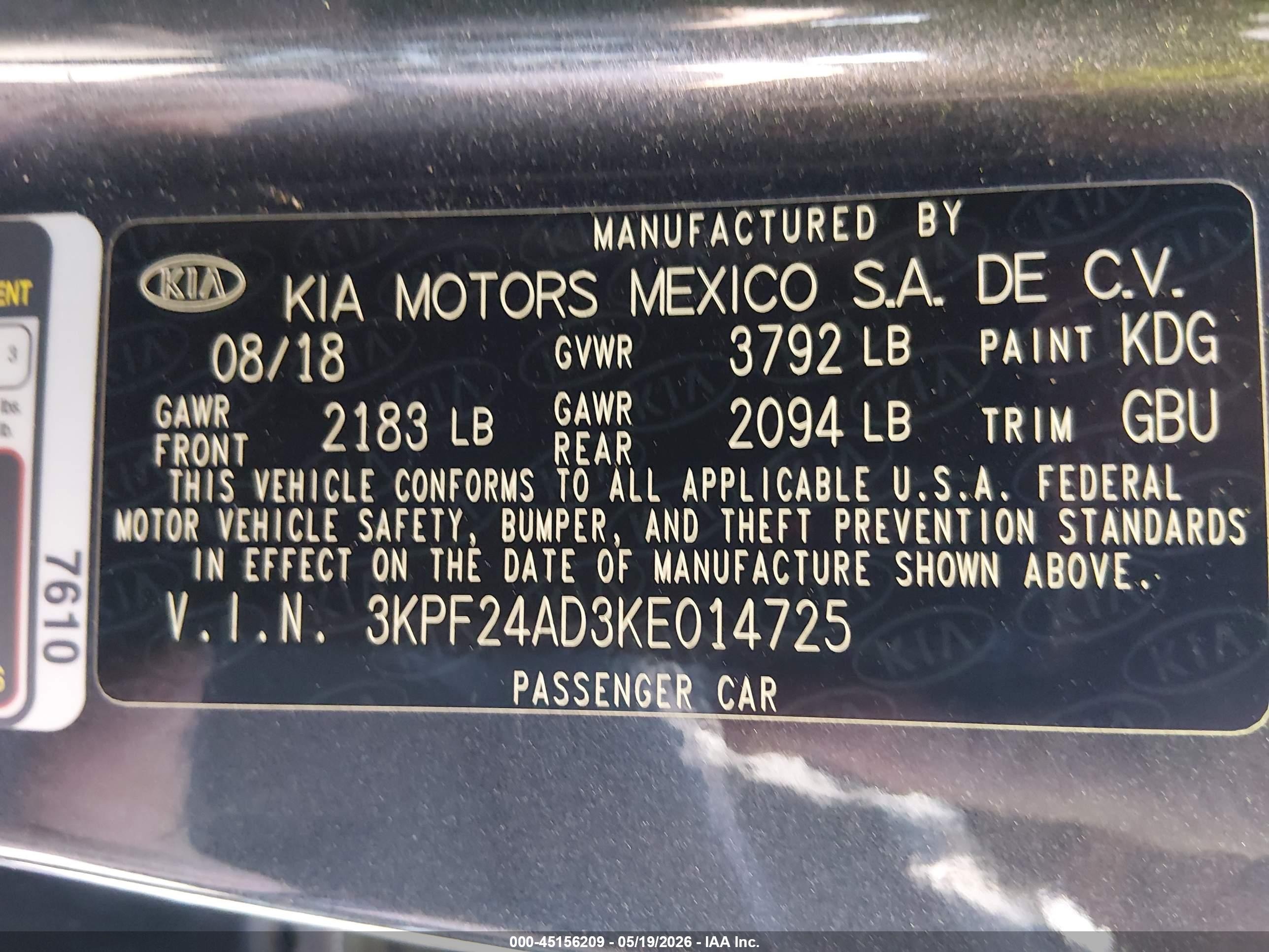 2019 Kia Forte Lxs Gray vin: 3KPF24AD3KE014725