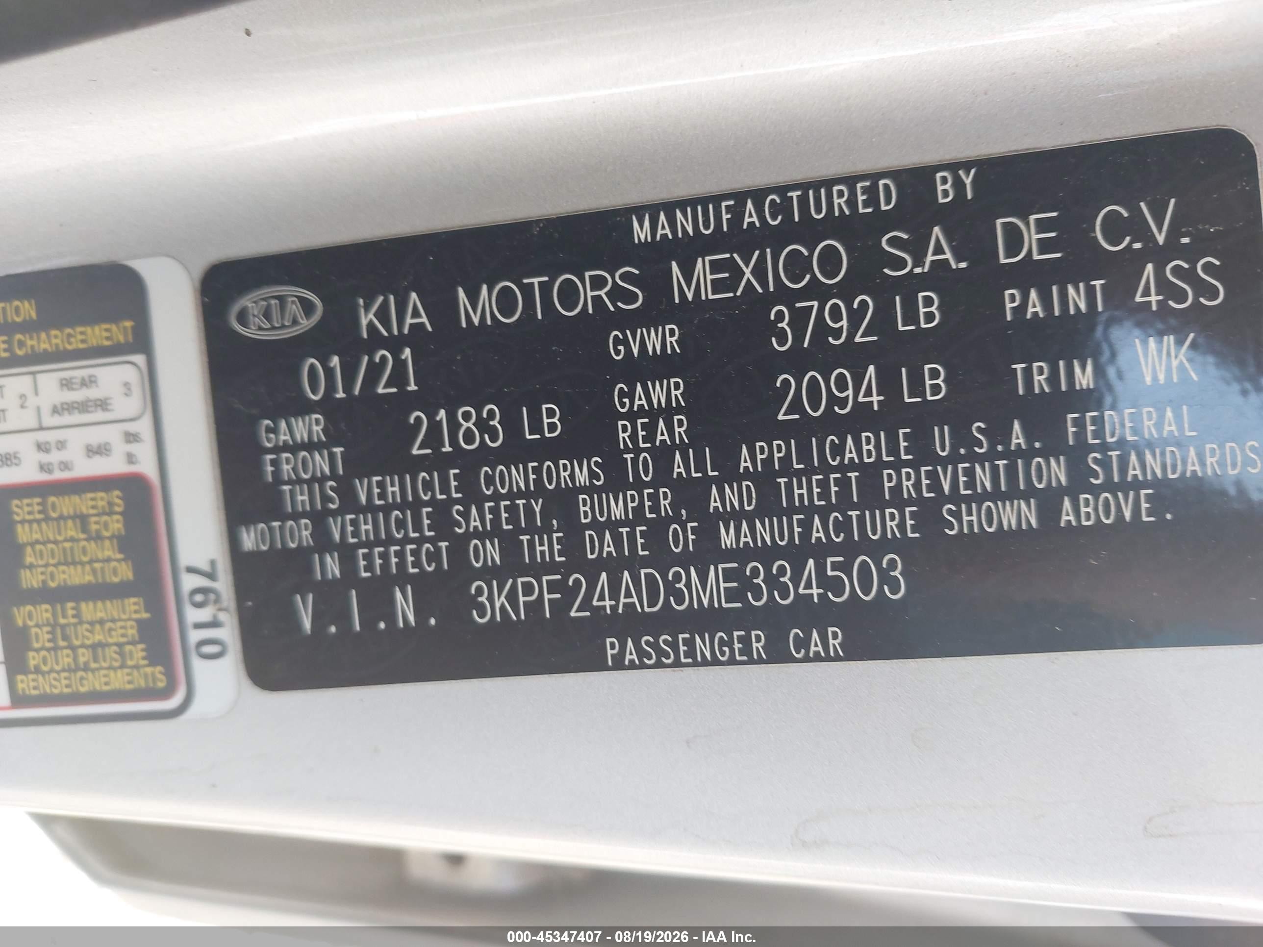 2021 Kia Forte Lxs Gray vin: 3KPF24AD3ME334503
