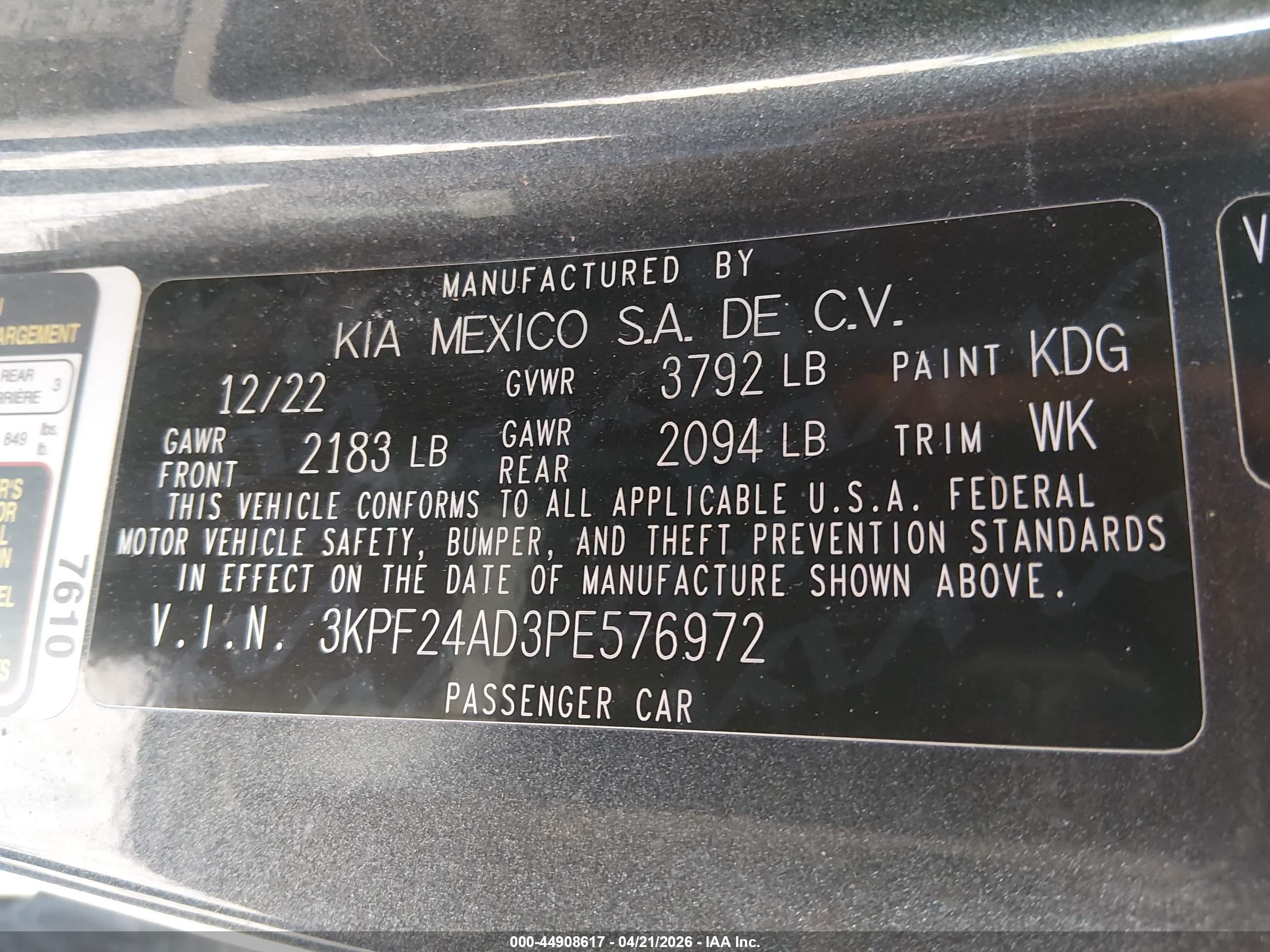2023 Kia Forte Lxs Gray vin: 3KPF24AD3PE576972