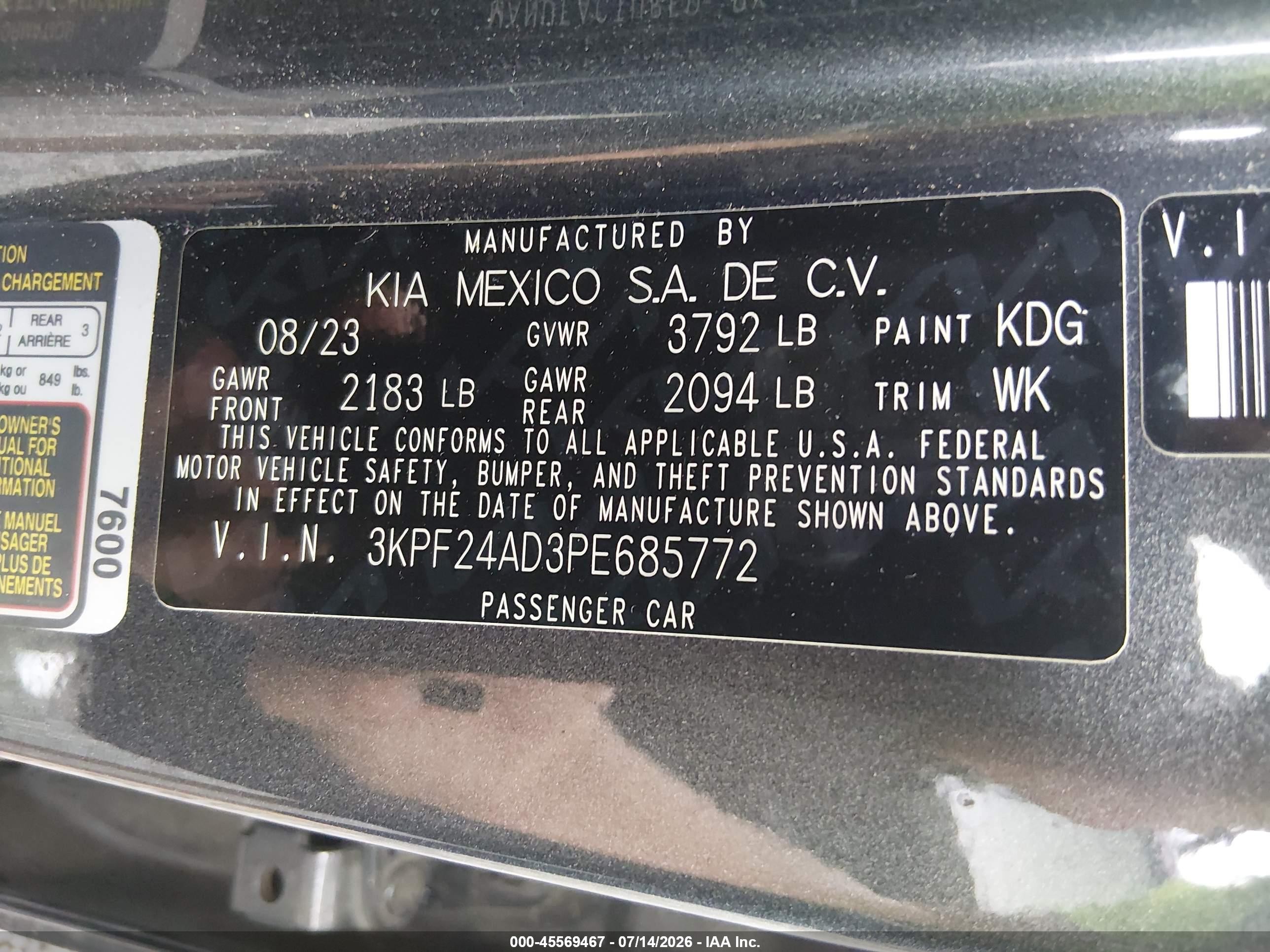 2023 Kia Forte Lx Gray vin: 3KPF24AD3PE685772