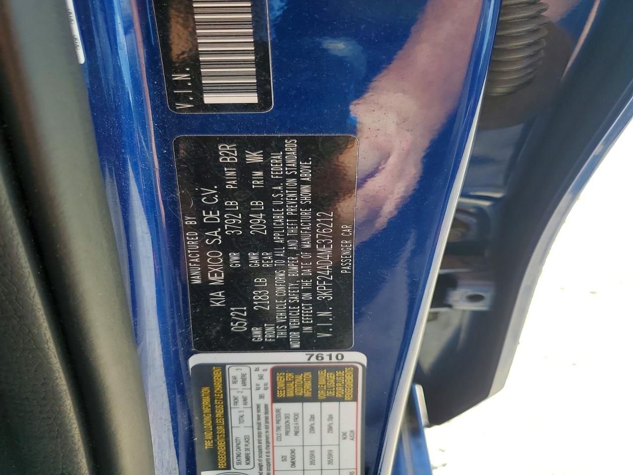2021 Kia Forte Lxs Blue vin: 3KPF24AD4ME376212