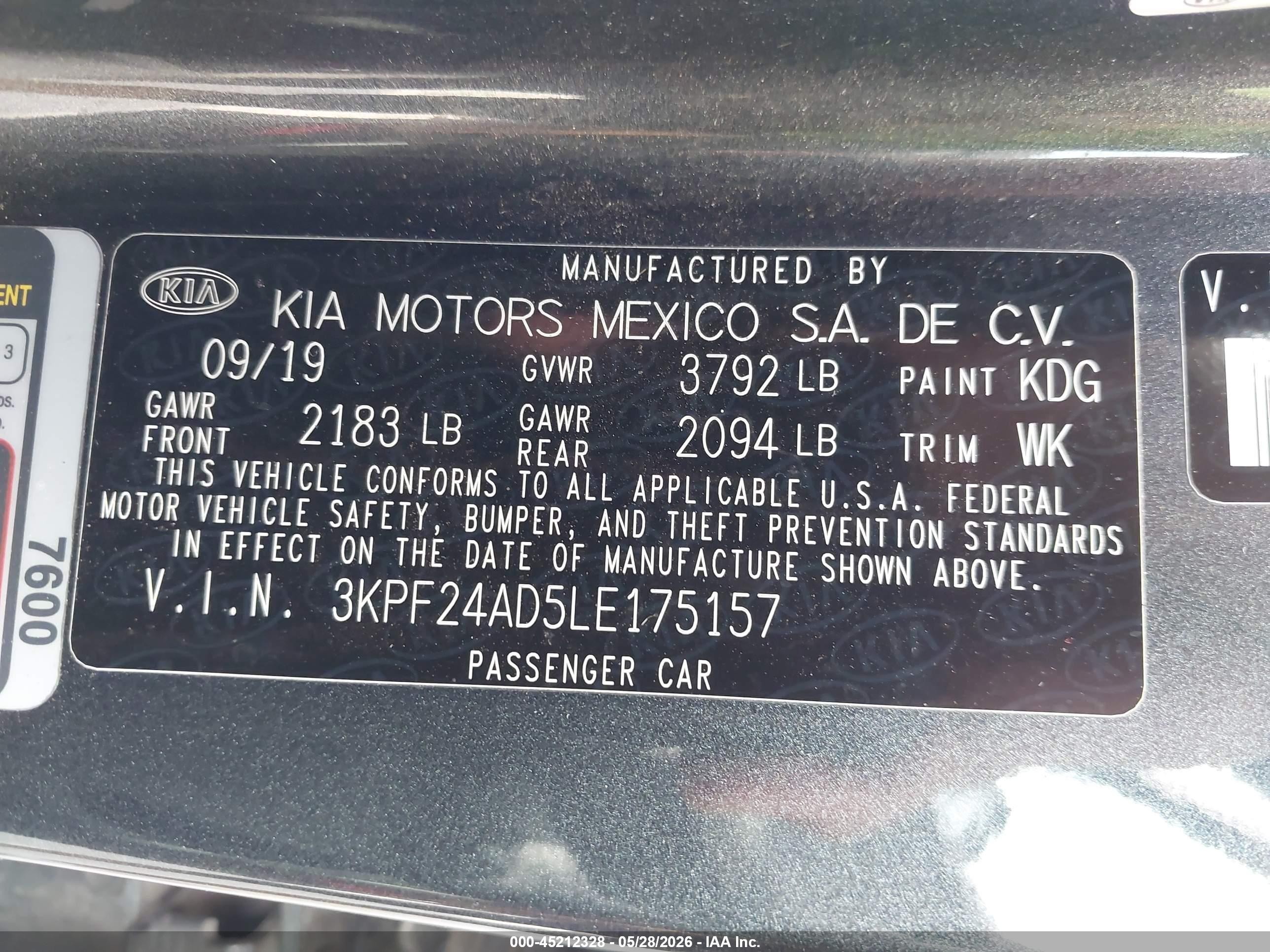 2020 Kia Forte Fe Gray vin: 3KPF24AD5LE175157