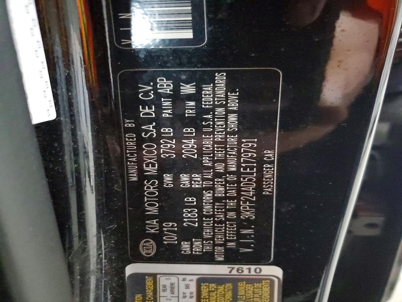 2020 Kia Forte Lxs Black vin: 3KPF24AD5LE179791