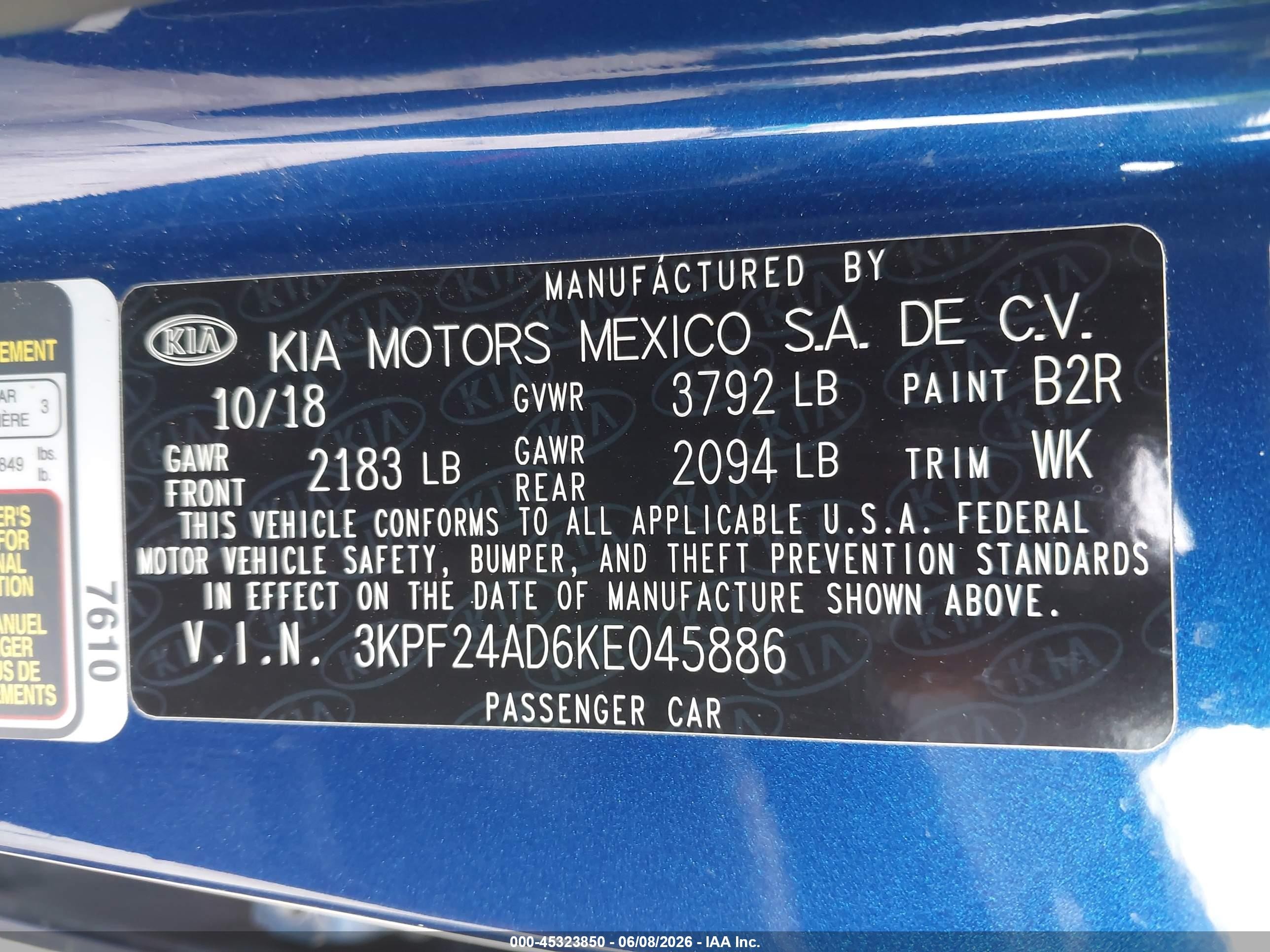 2019 Kia Forte Lxs Синий vin: 3KPF24AD6KE045886
