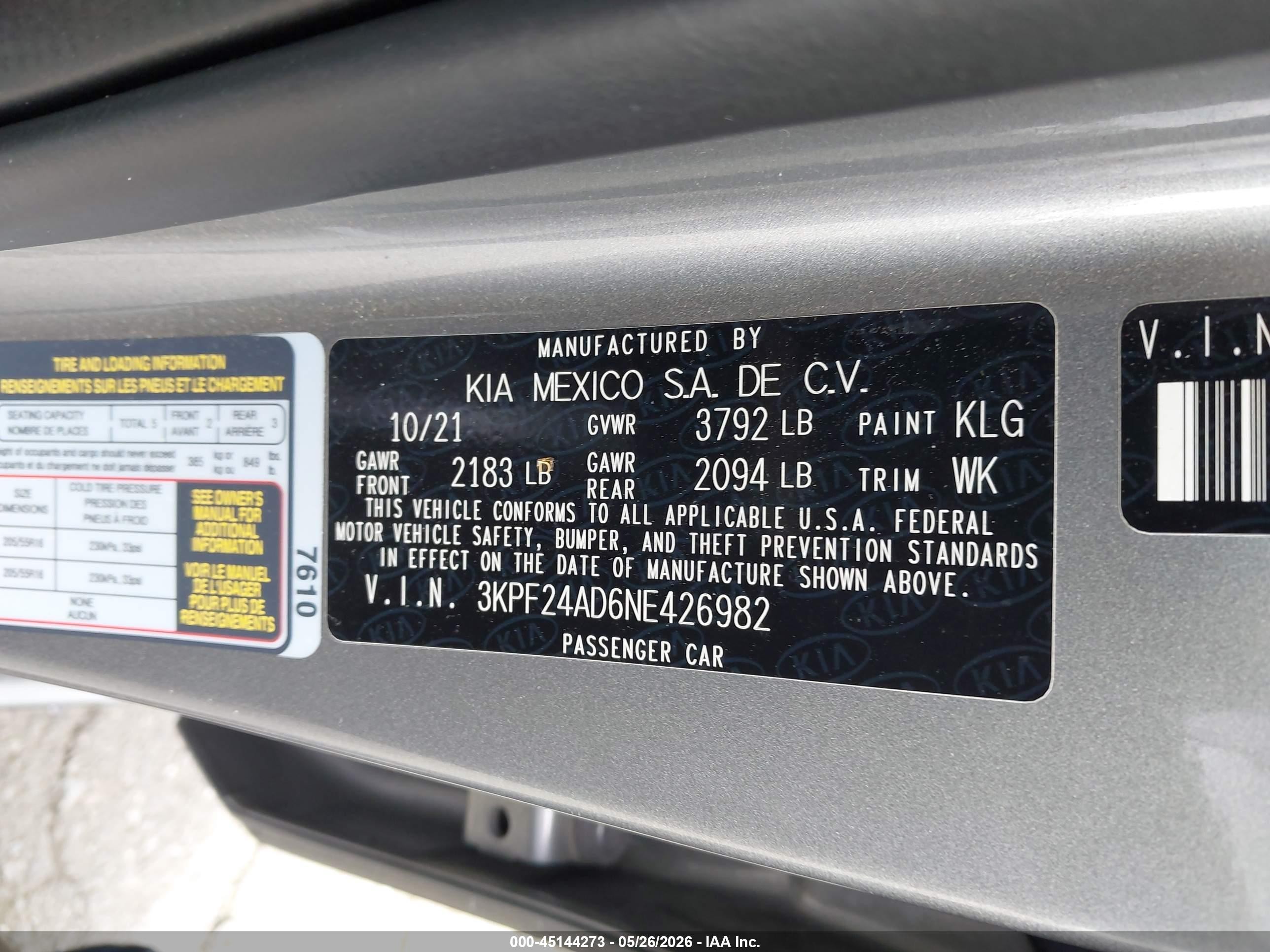 2022 Kia Forte Lxs Gray vin: 3KPF24AD6NE426982