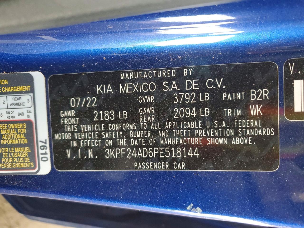 2023 Kia Forte Lxs Blue vin: 3KPF24AD6PE518144