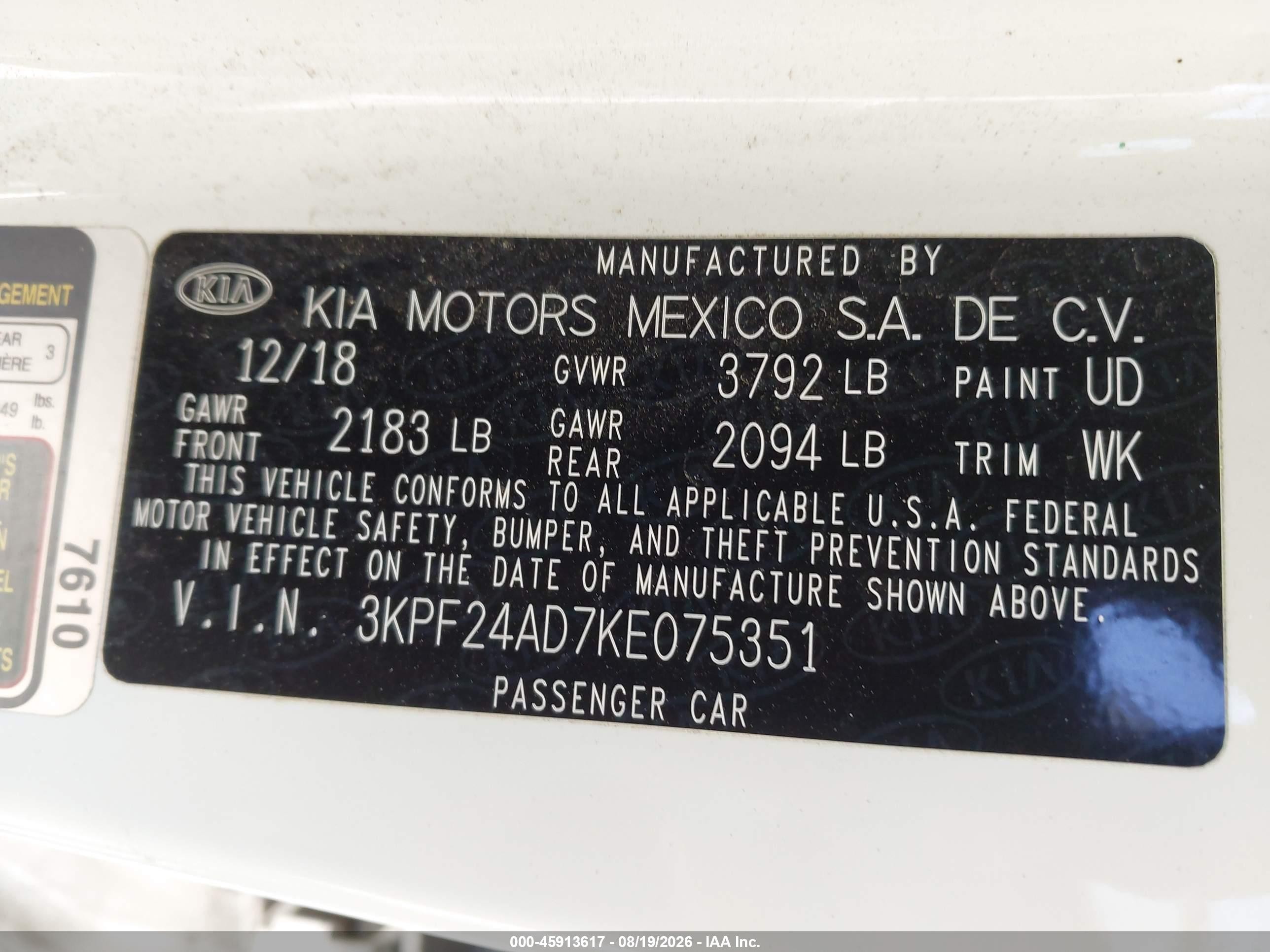 2019 Kia Forte Lxs Белый vin: 3KPF24AD7KE075351