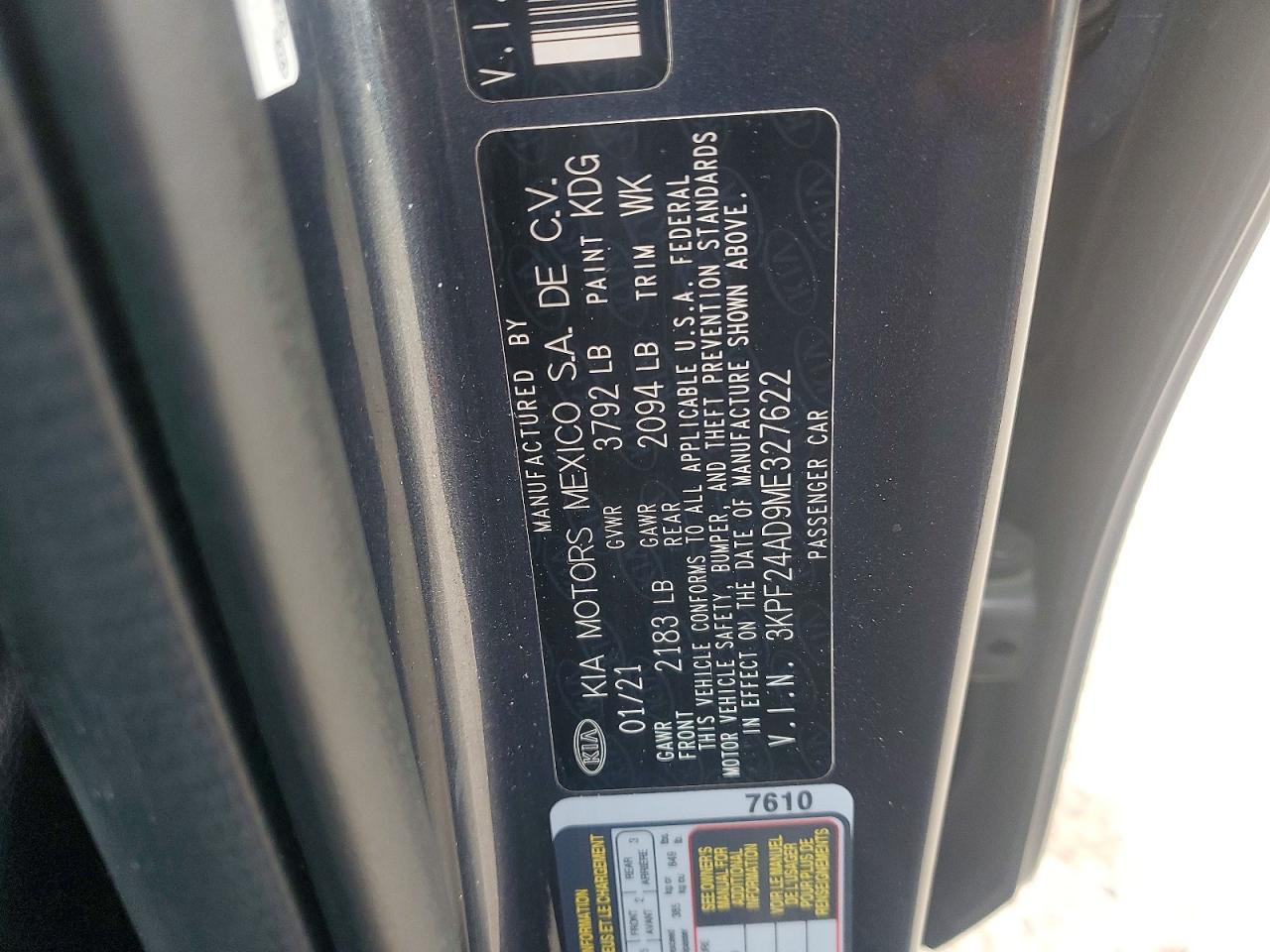 2021 Kia Forte Lxs Charcoal vin: 3KPF24AD9ME327622