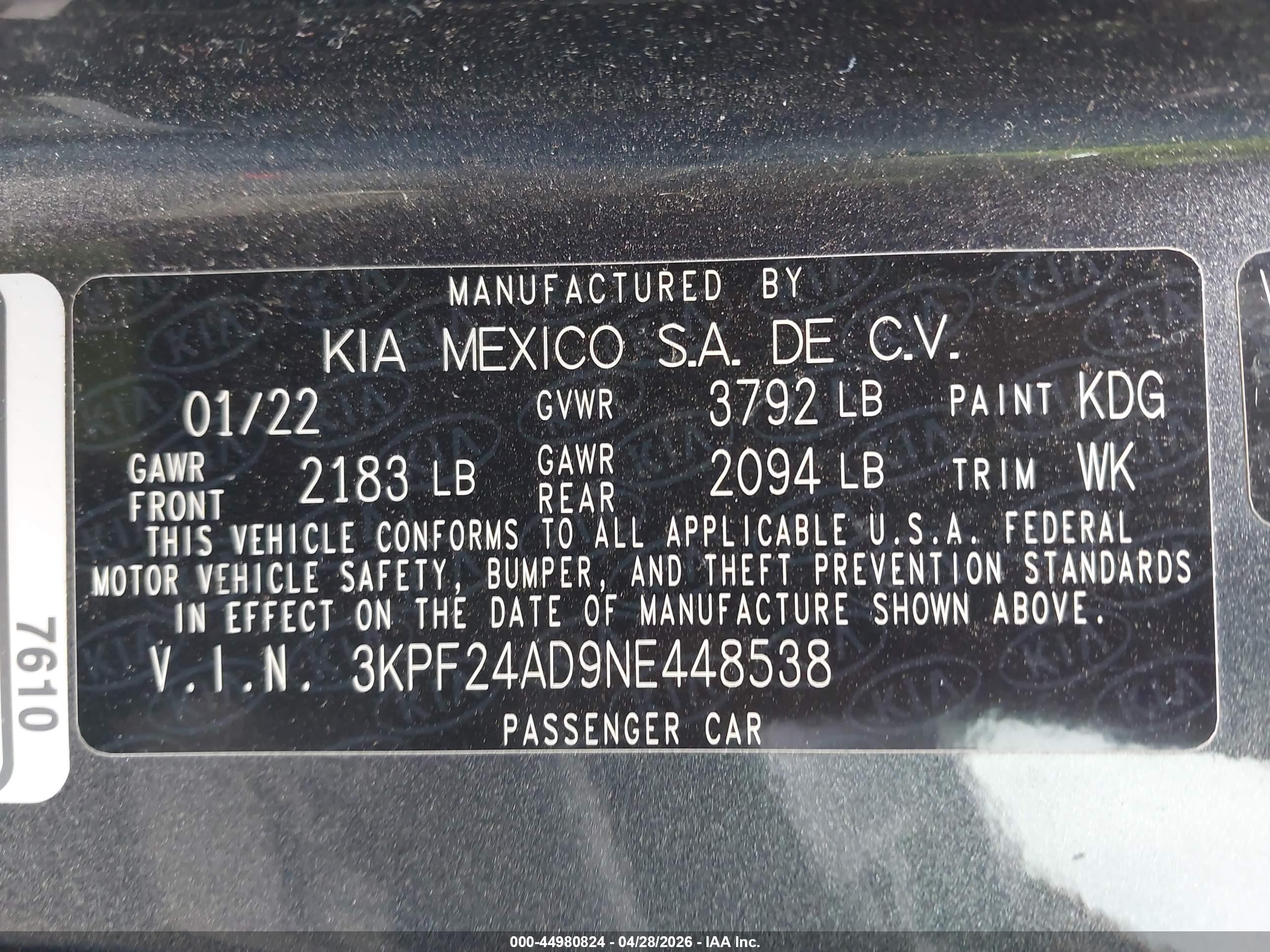 2022 Kia Forte Lxs Gray vin: 3KPF24AD9NE448538