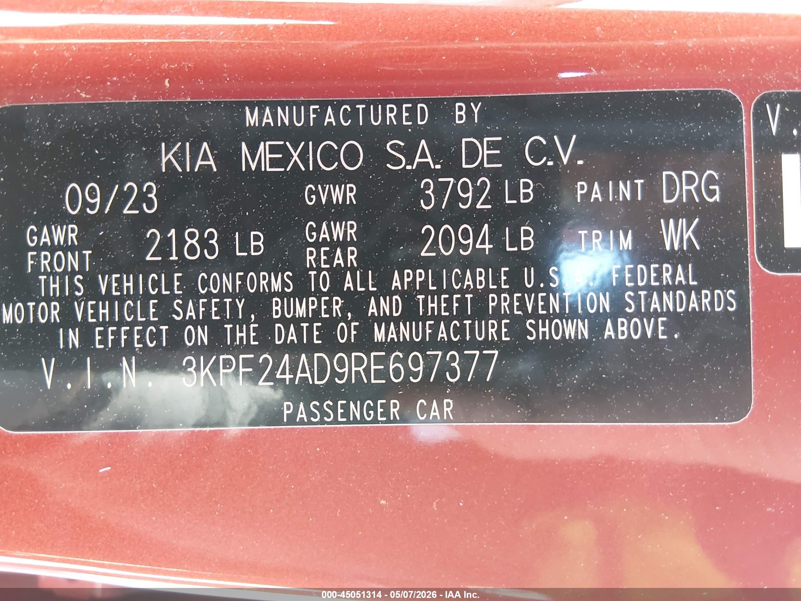 2024 Kia Forte Lxs Orange vin: 3KPF24AD9RE697377