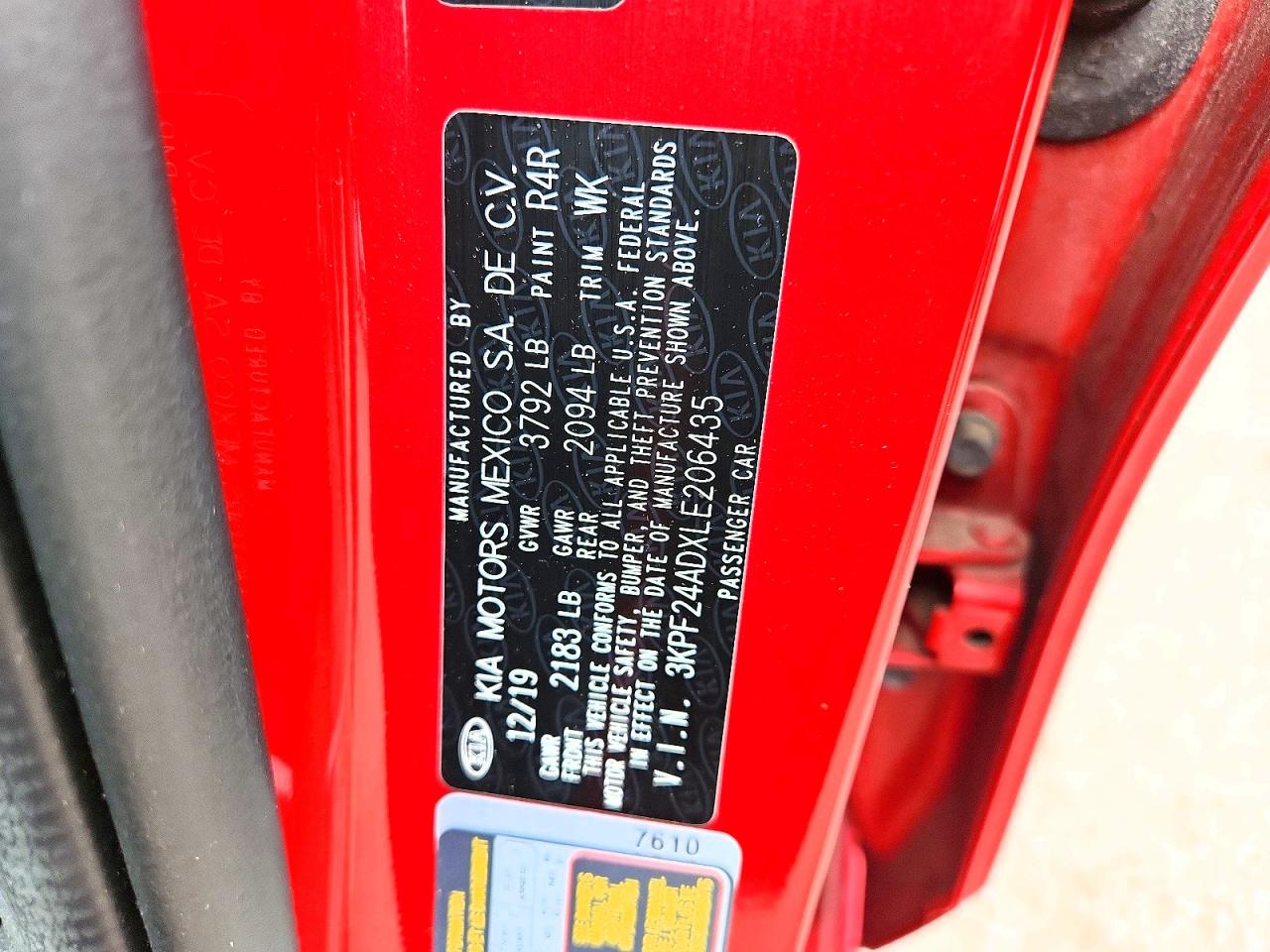 2020 Kia Forte Lxs Red vin: 3KPF24ADXLE206435