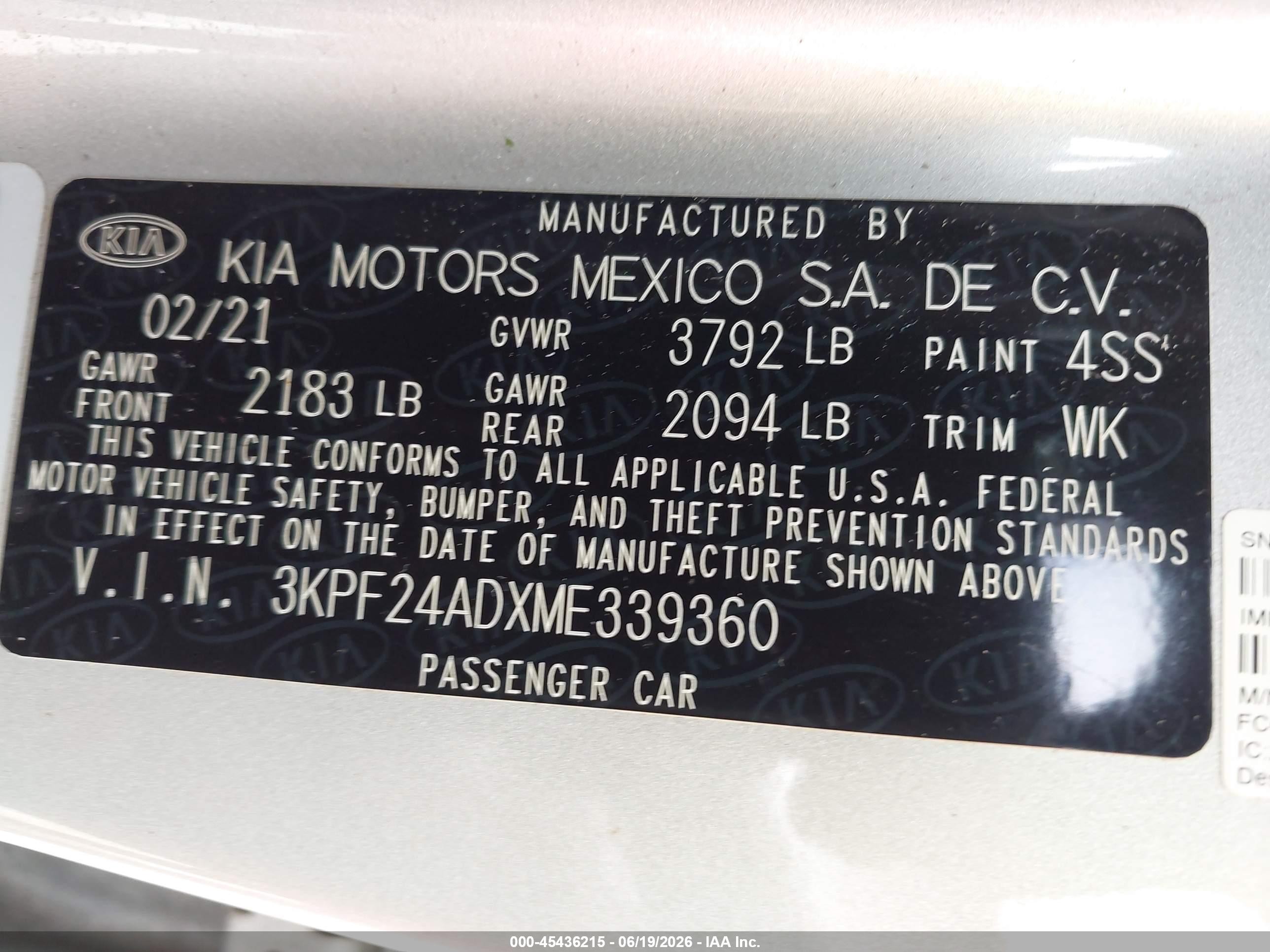 2021 Kia Forte Lxs Silver vin: 3KPF24ADXME339360