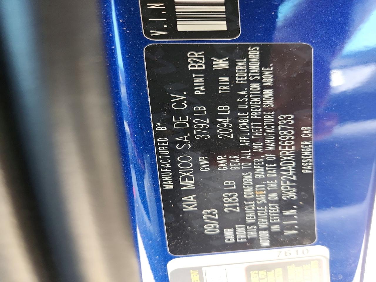 2024 Kia Forte Lxs Blue vin: 3KPF24ADXRE698733