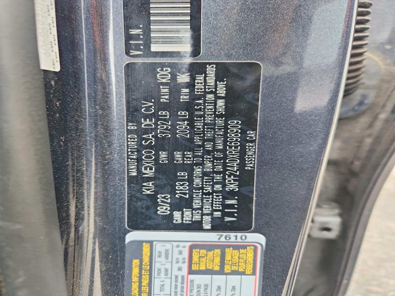 2024 Kia Forte Lxs Charcoal vin: 3KPF24ADXRE698909