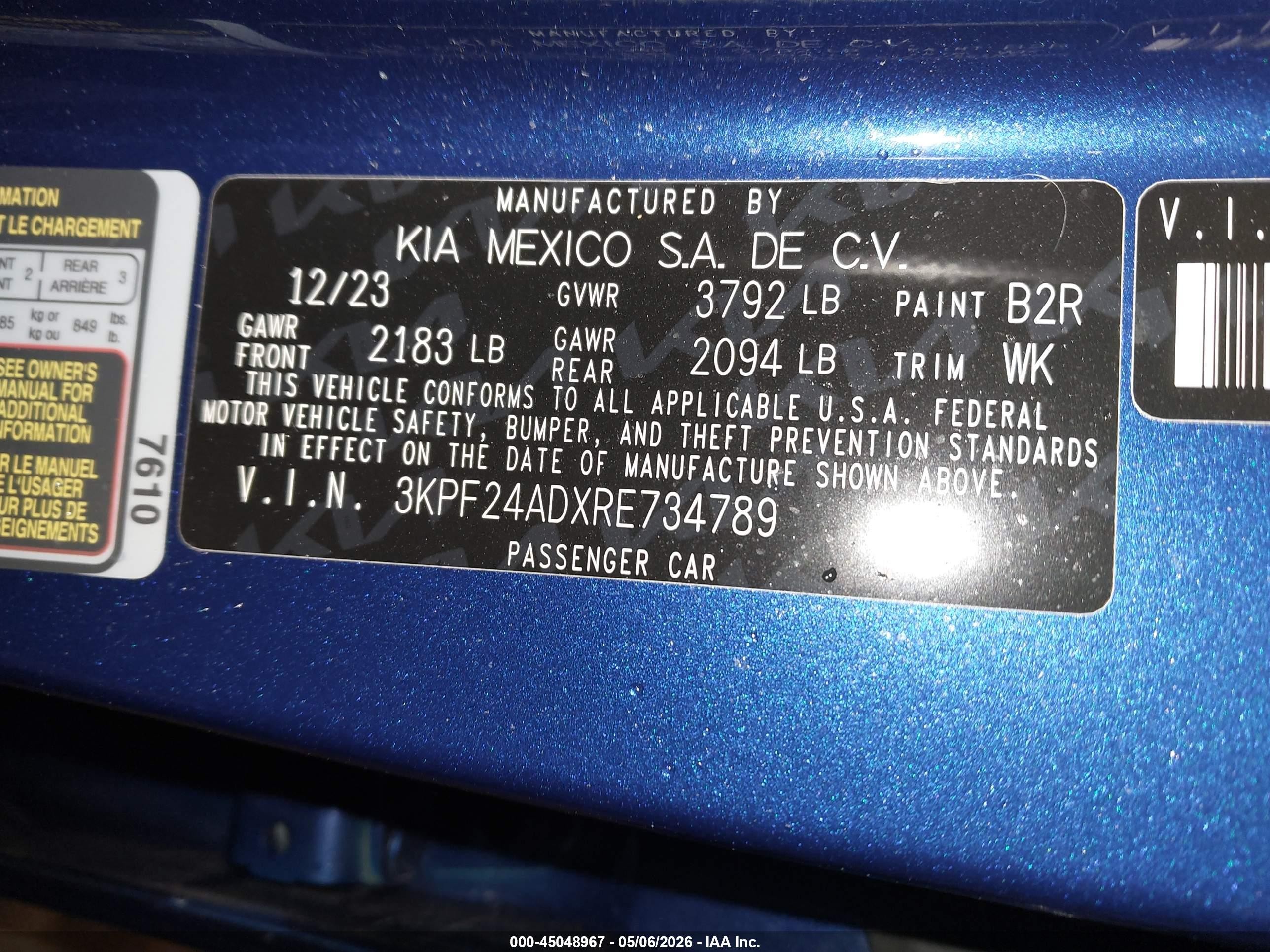 2024 Kia Forte Lxs Синий vin: 3KPF24ADXRE734789