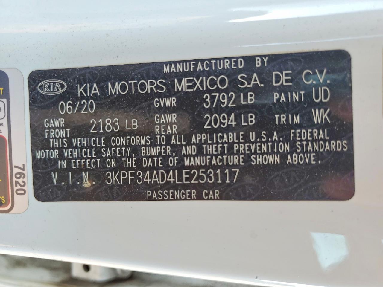 2020 Kia Forte Gt Line White vin: 3KPF34AD4LE253117