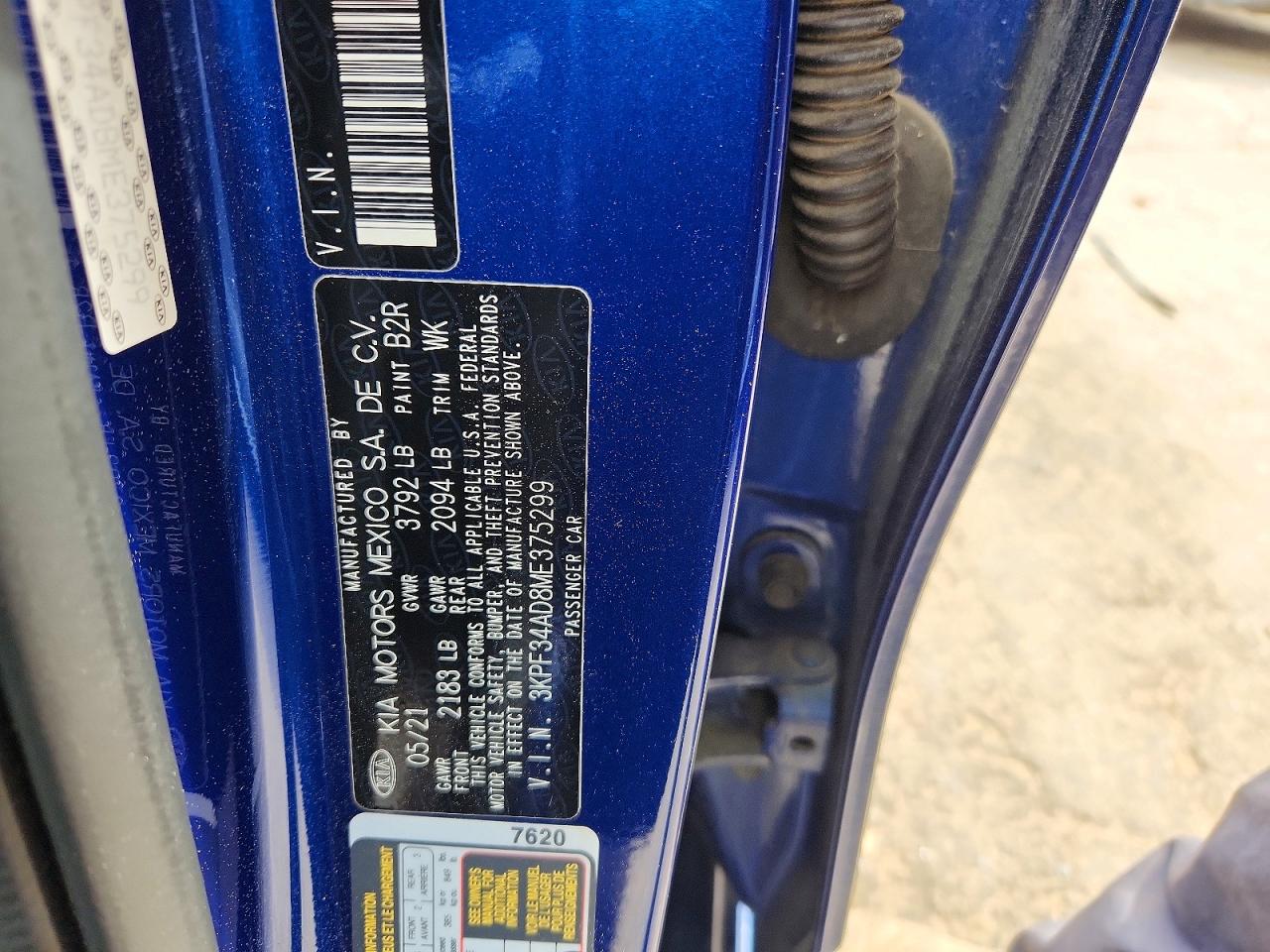 2021 Kia Forte Gt-line Blue vin: 3KPF34AD8ME375299