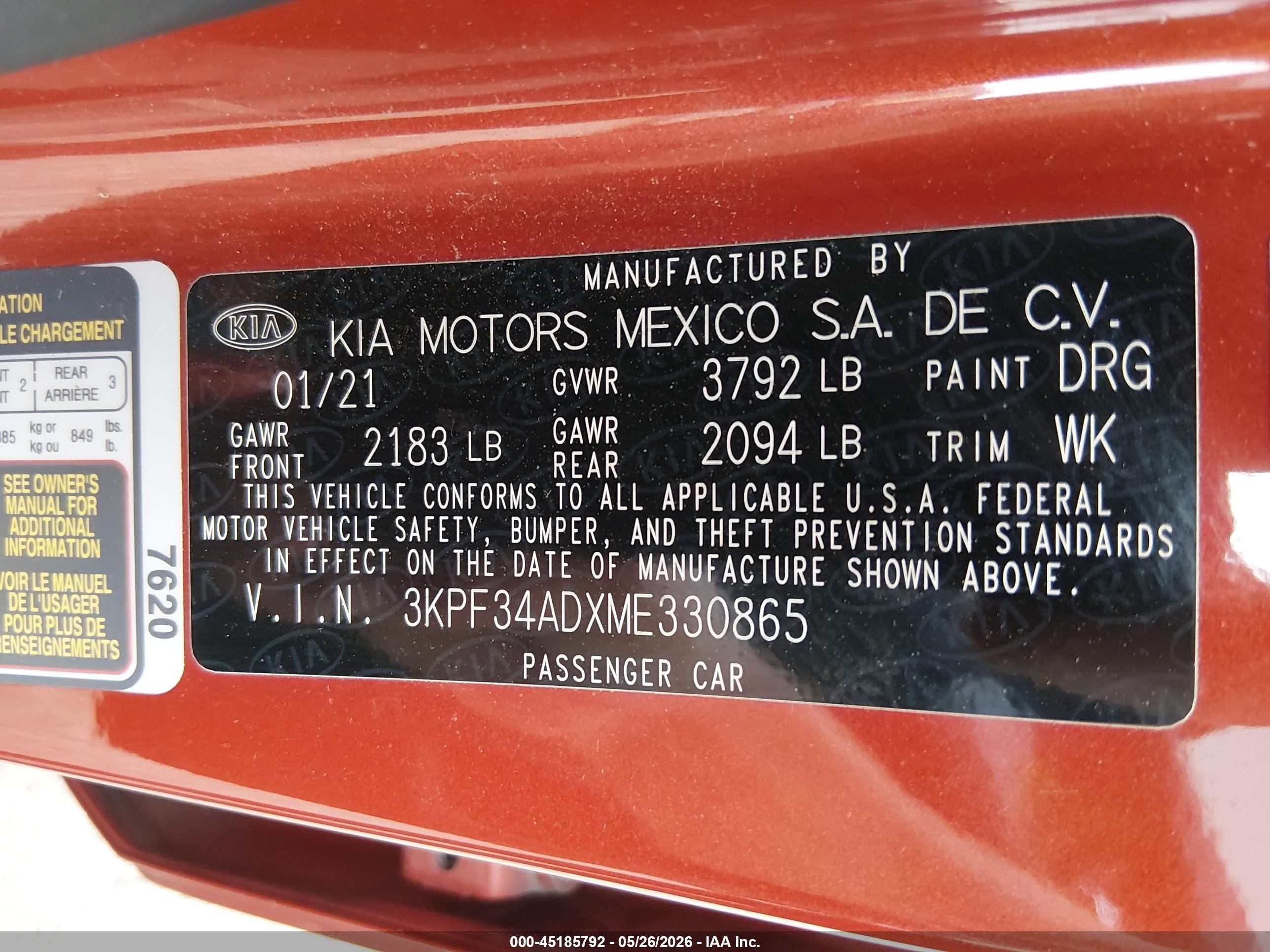 2021 Kia Forte Gt-line Orange vin: 3KPF34ADXME330865