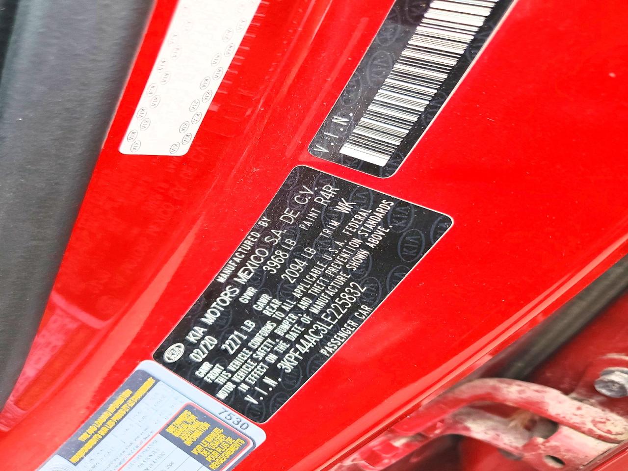 2020 Kia Forte Red vin: 3KPF44AC3LE225832