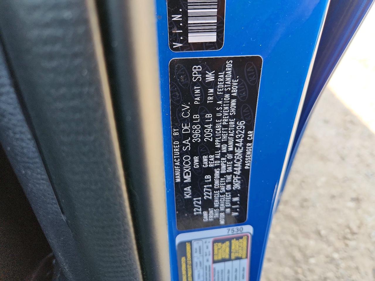 2022 Kia Forte Gt Blue vin: 3KPF44AC6NE443296