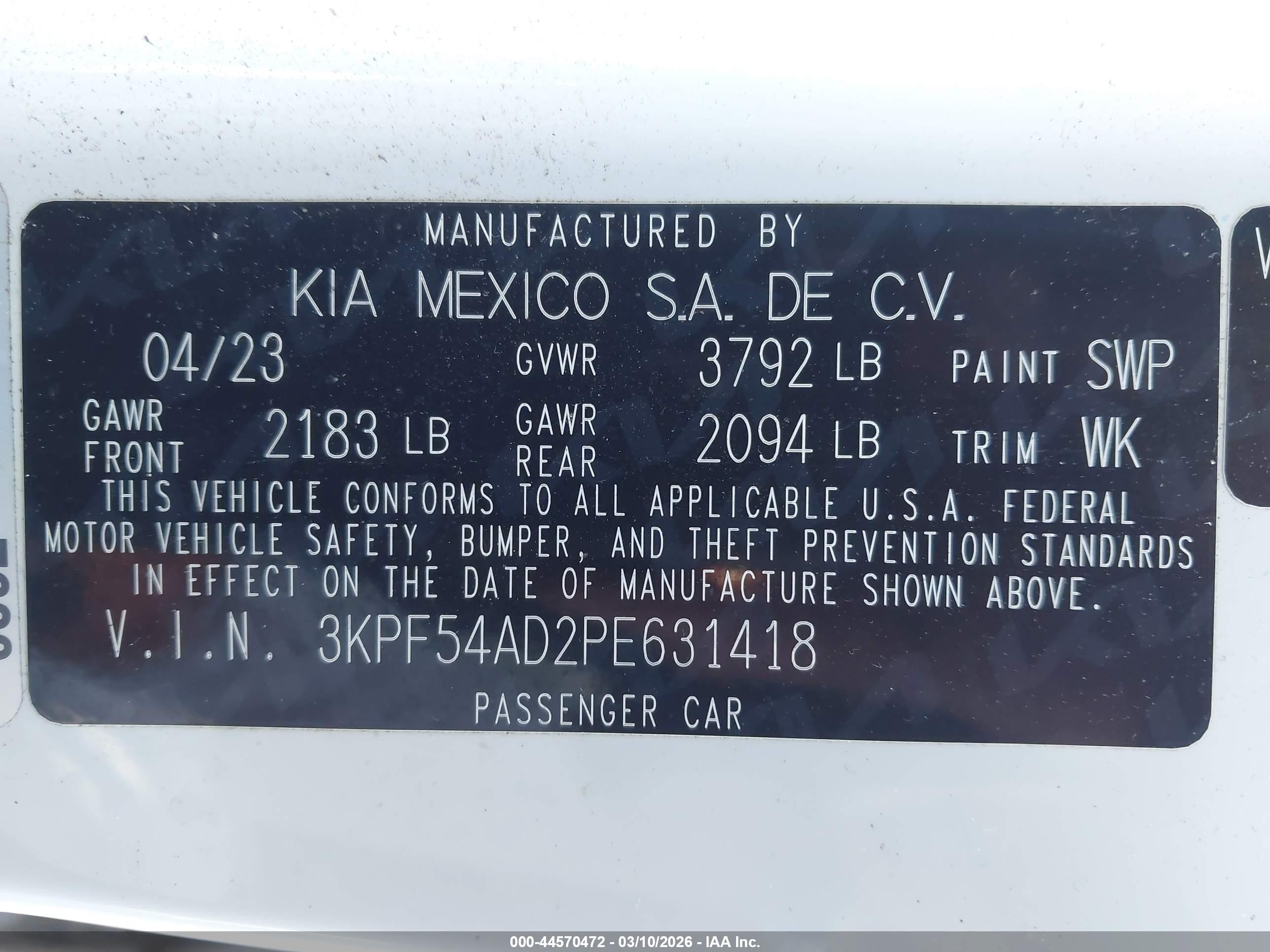 2023 Kia Forte Gt-line White vin: 3KPF54AD2PE631418