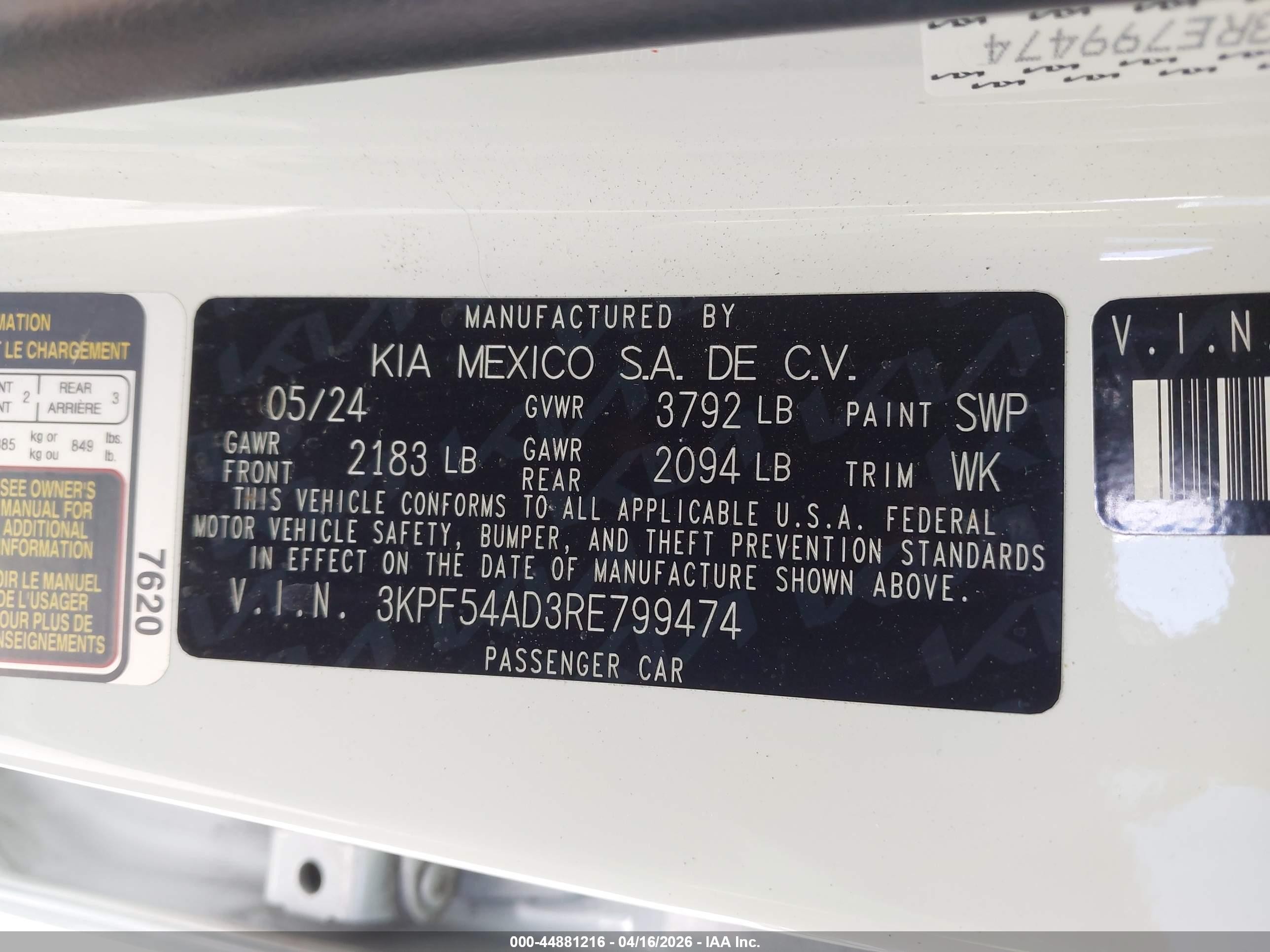 2024 Kia Forte Gt-line White vin: 3KPF54AD3RE799474