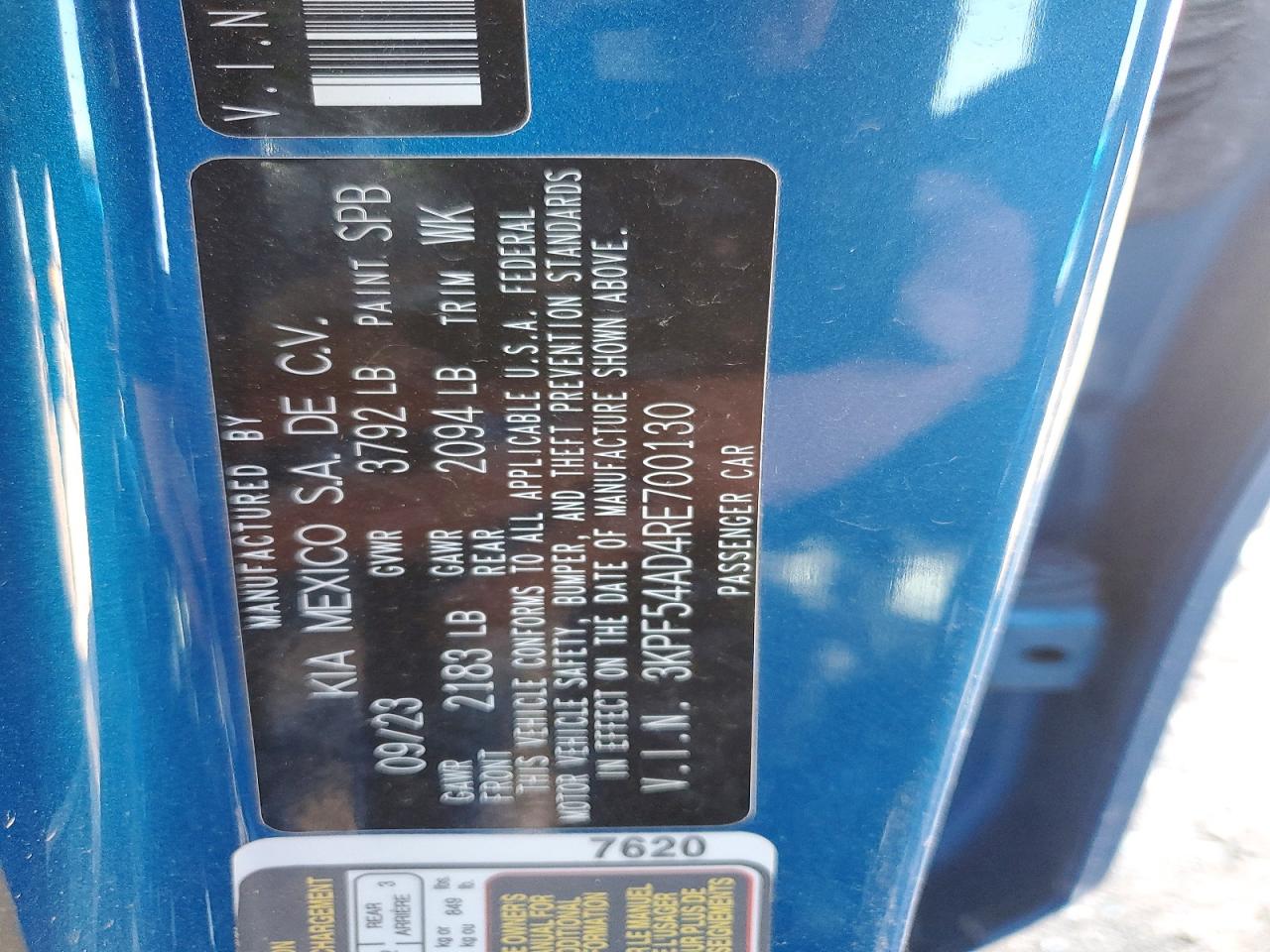 2024 Kia Forte Gt Line Blue vin: 3KPF54AD4RE700130