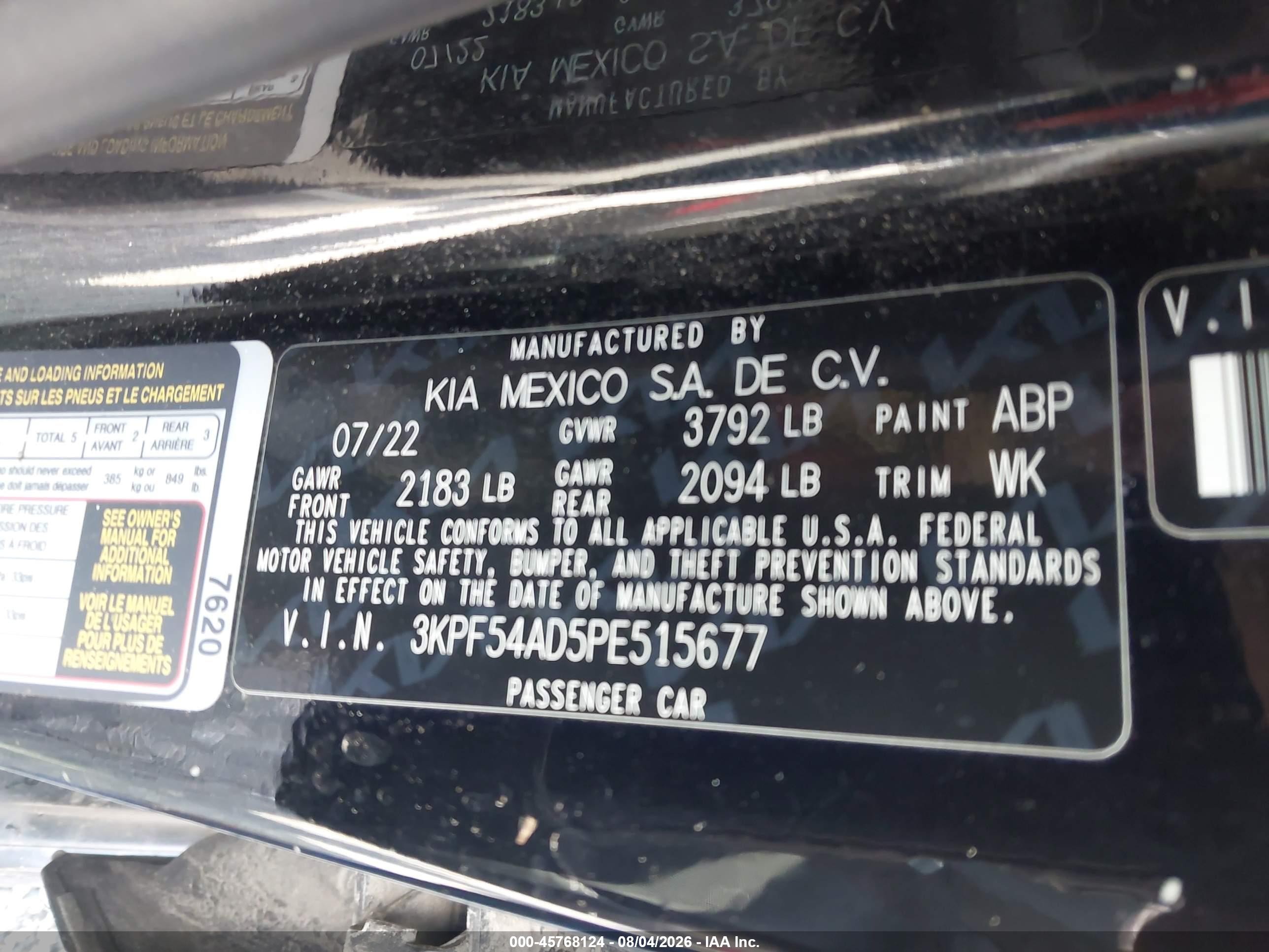 2023 Kia Forte Gt-line Black vin: 3KPF54AD5PE515677
