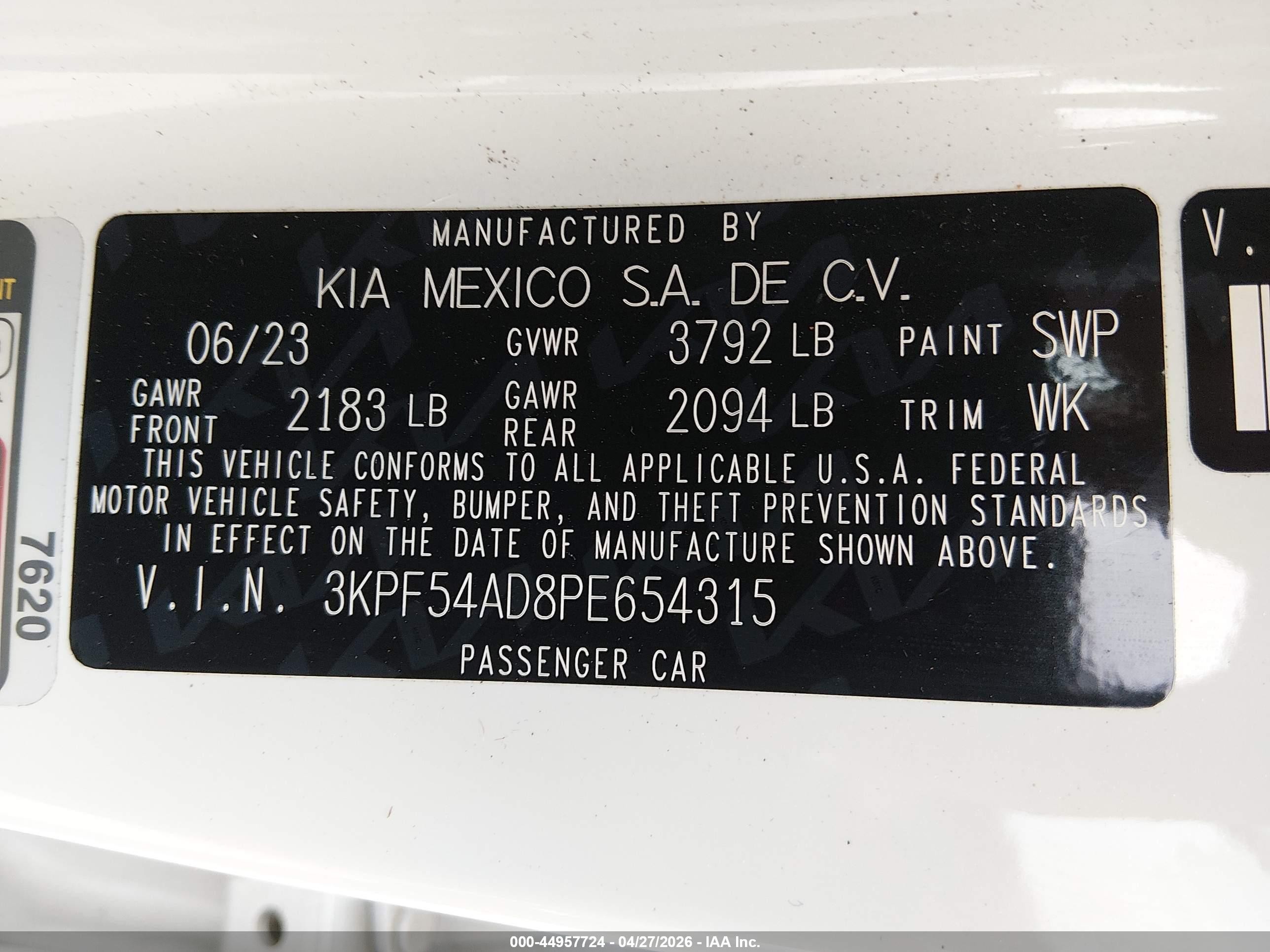 2023 Kia Forte Gt-line White vin: 3KPF54AD8PE654315