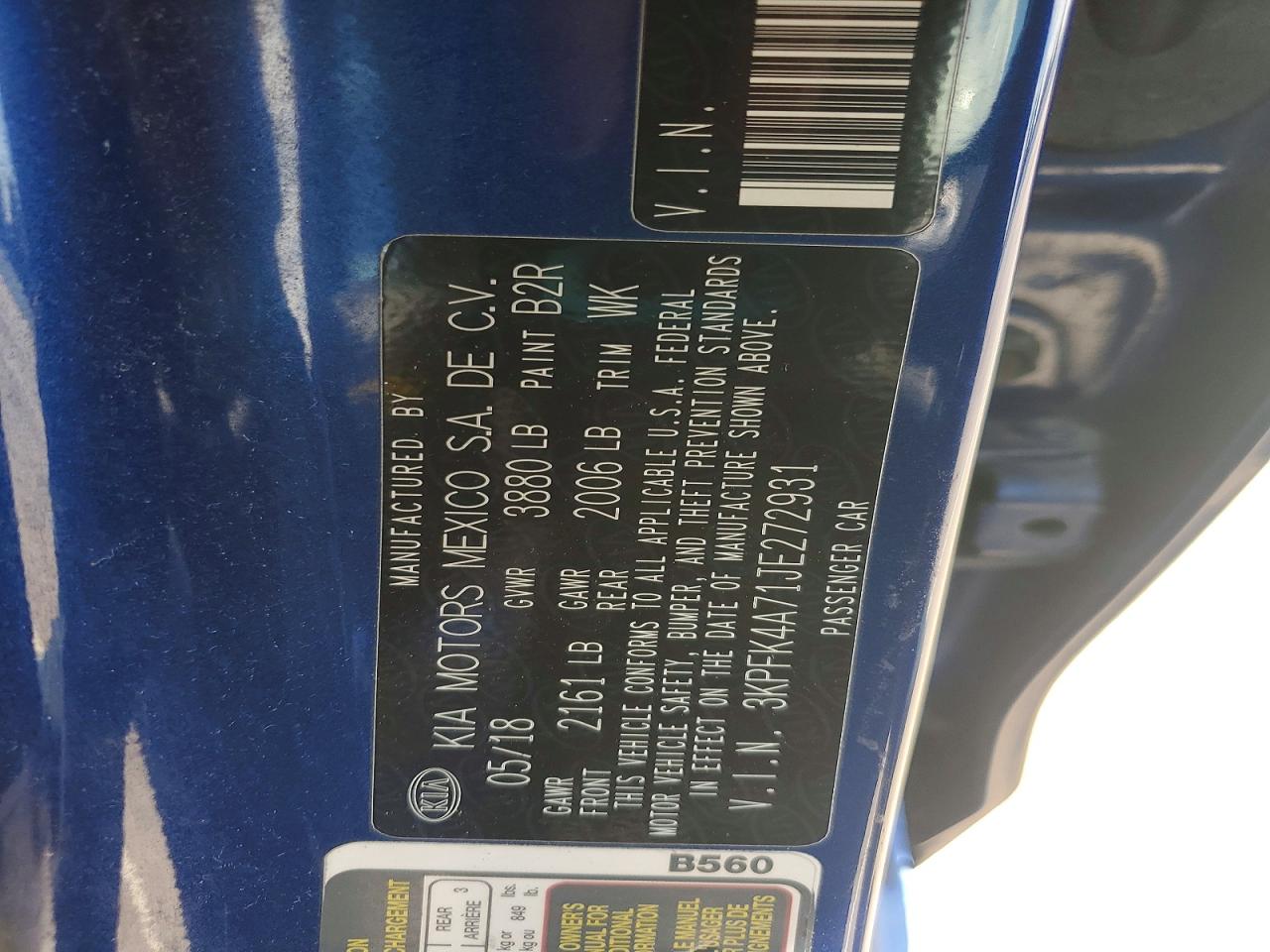2018 Kia Forte Lx Blue vin: 3KPFK4A71JE272931