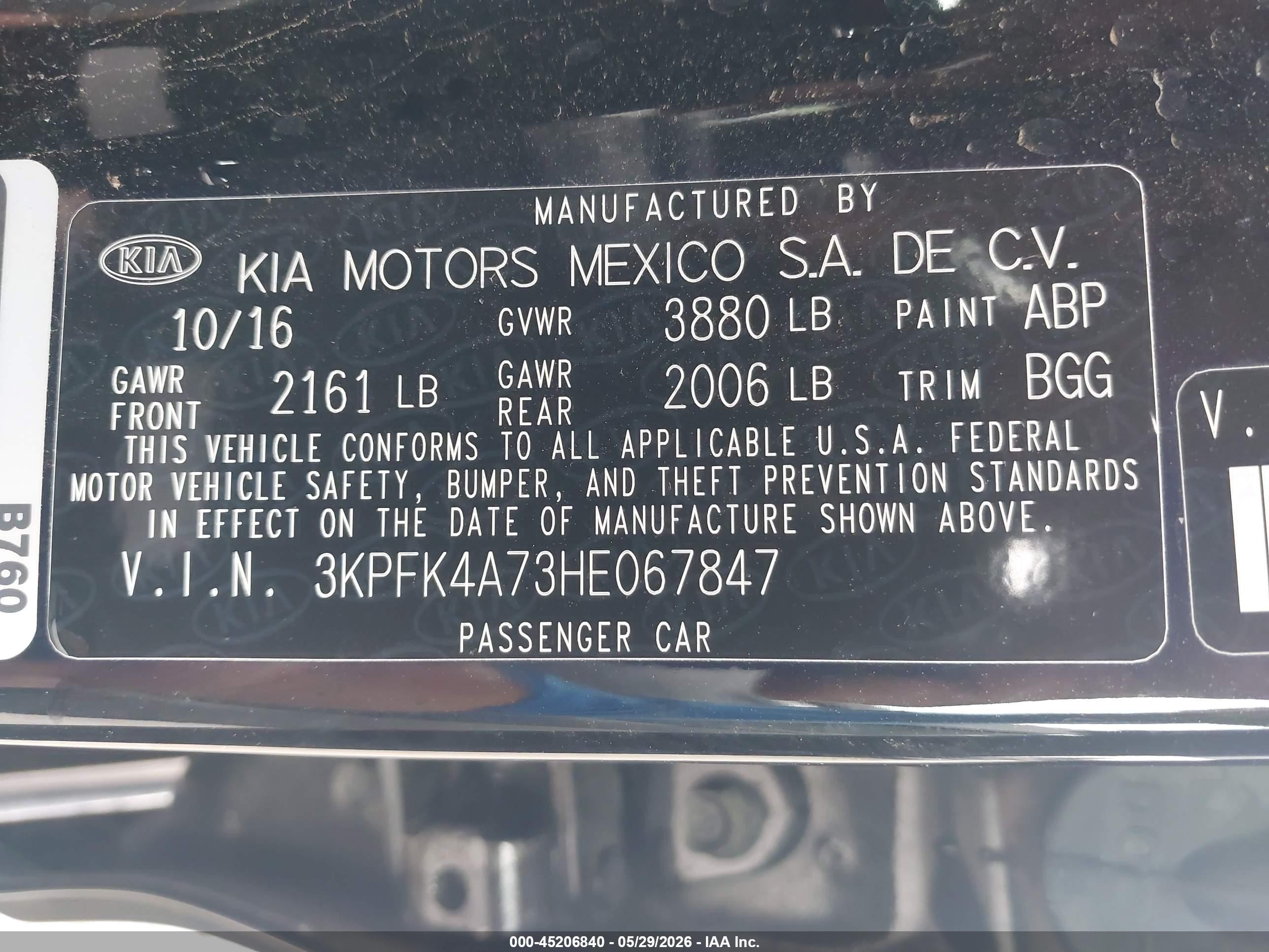 2017 Kia Forte Lx Black vin: 3KPFK4A73HE067847