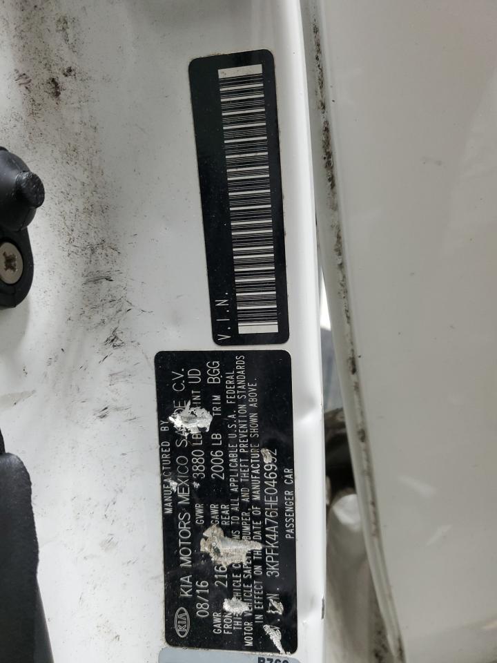 2017 Kia Forte Lx White vin: 3KPFK4A76HE046992 Damage: L -B- Pillar, Kinked, 5 To 6 Inches