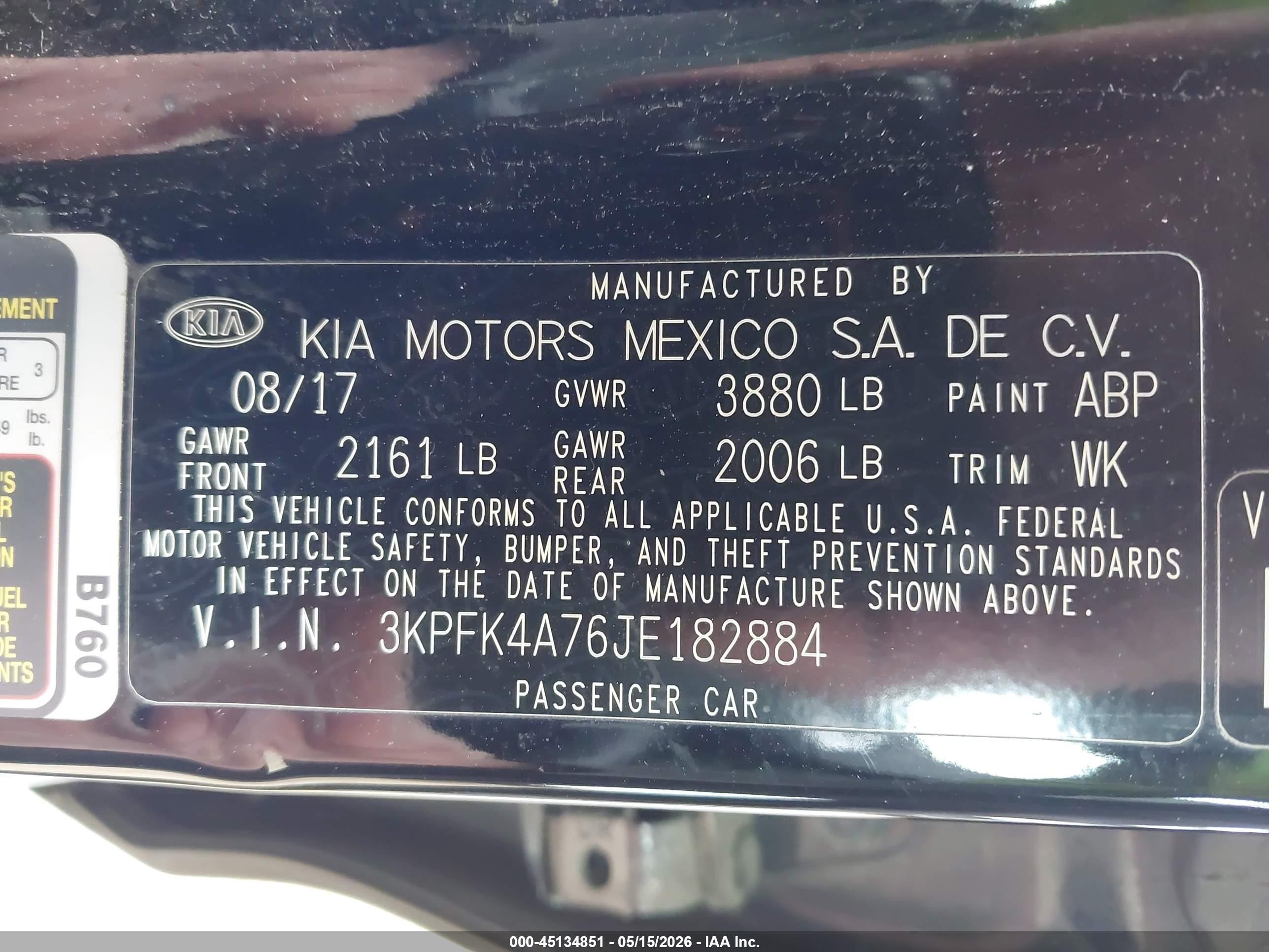 2018 Kia Forte Lx Black vin: 3KPFK4A76JE182884