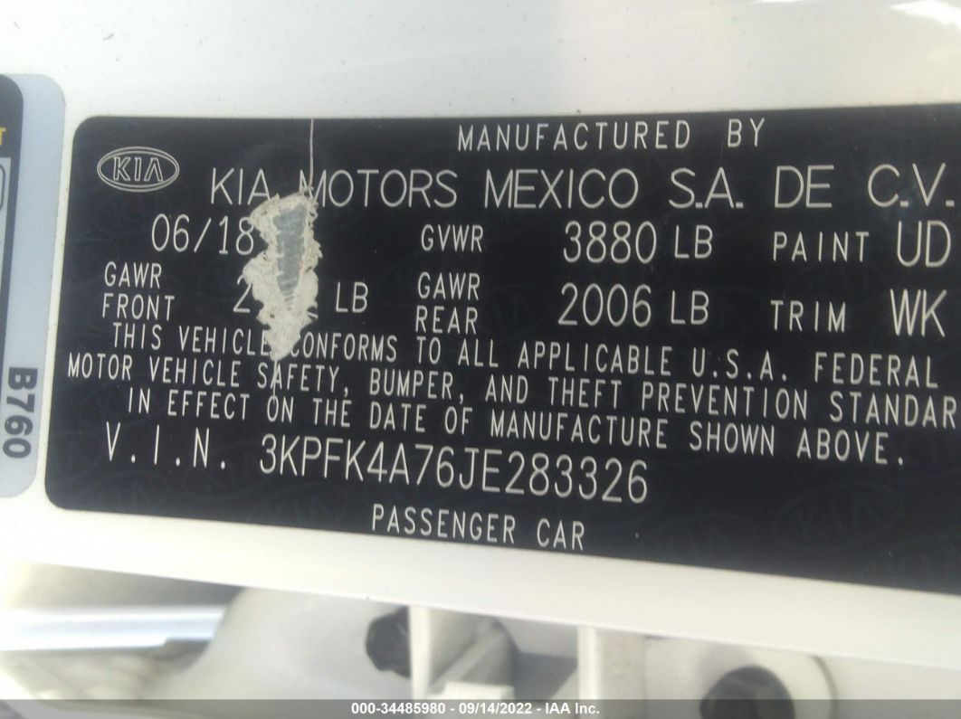 2018 Kia Forte Lx White vin: 3KPFK4A76JE283326