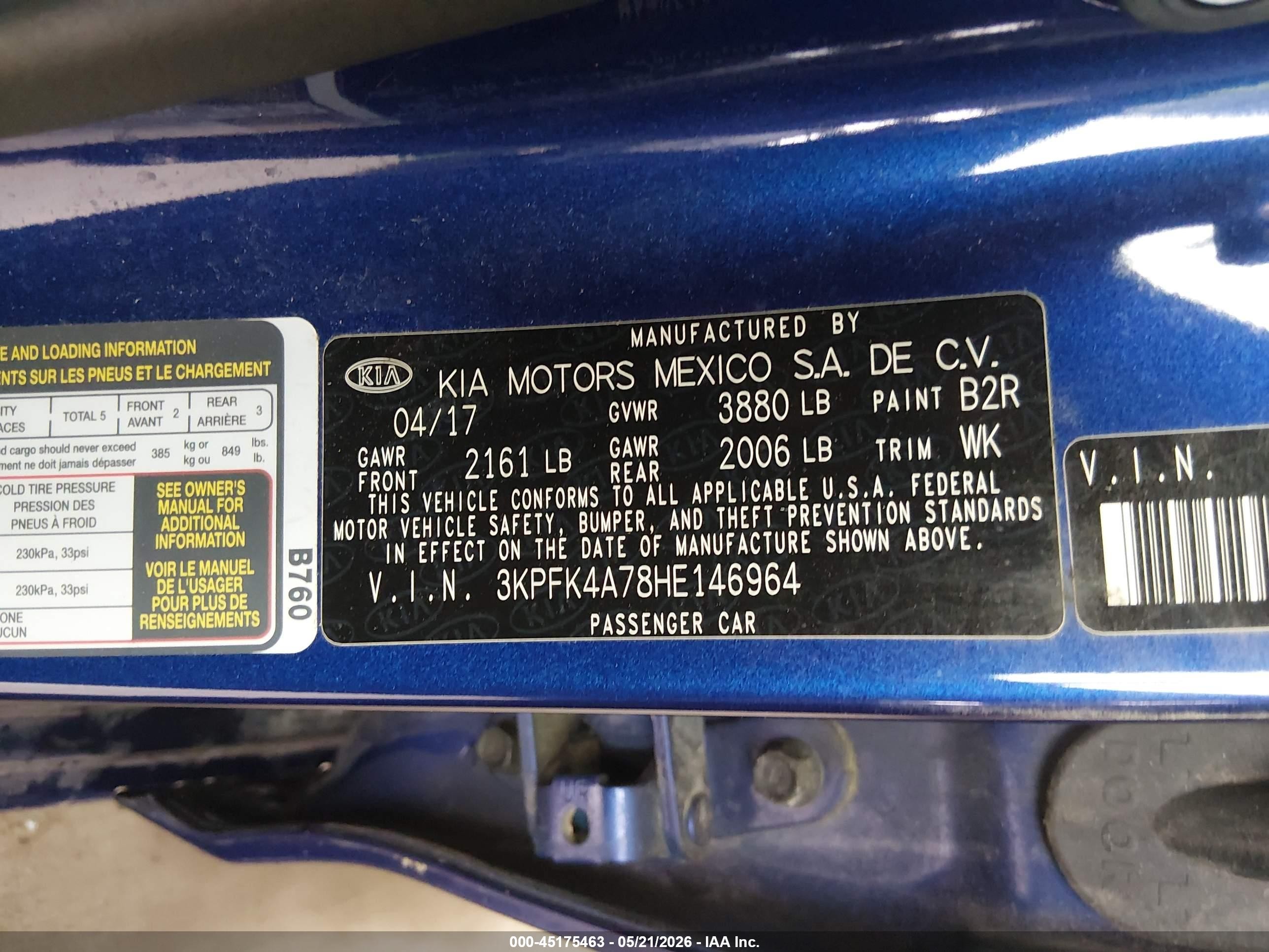 2017 Kia Forte Lx Blue vin: 3KPFK4A78HE146964