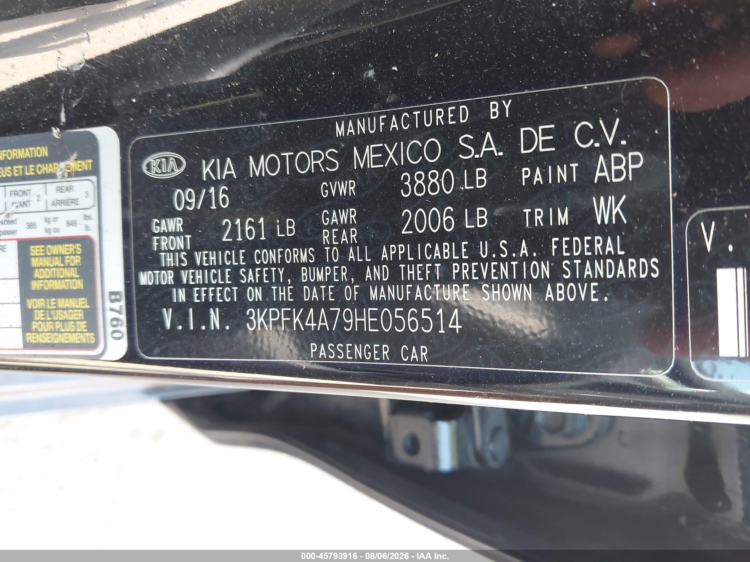 2017 Kia Forte Lx Black vin: 3KPFK4A79HE056514
